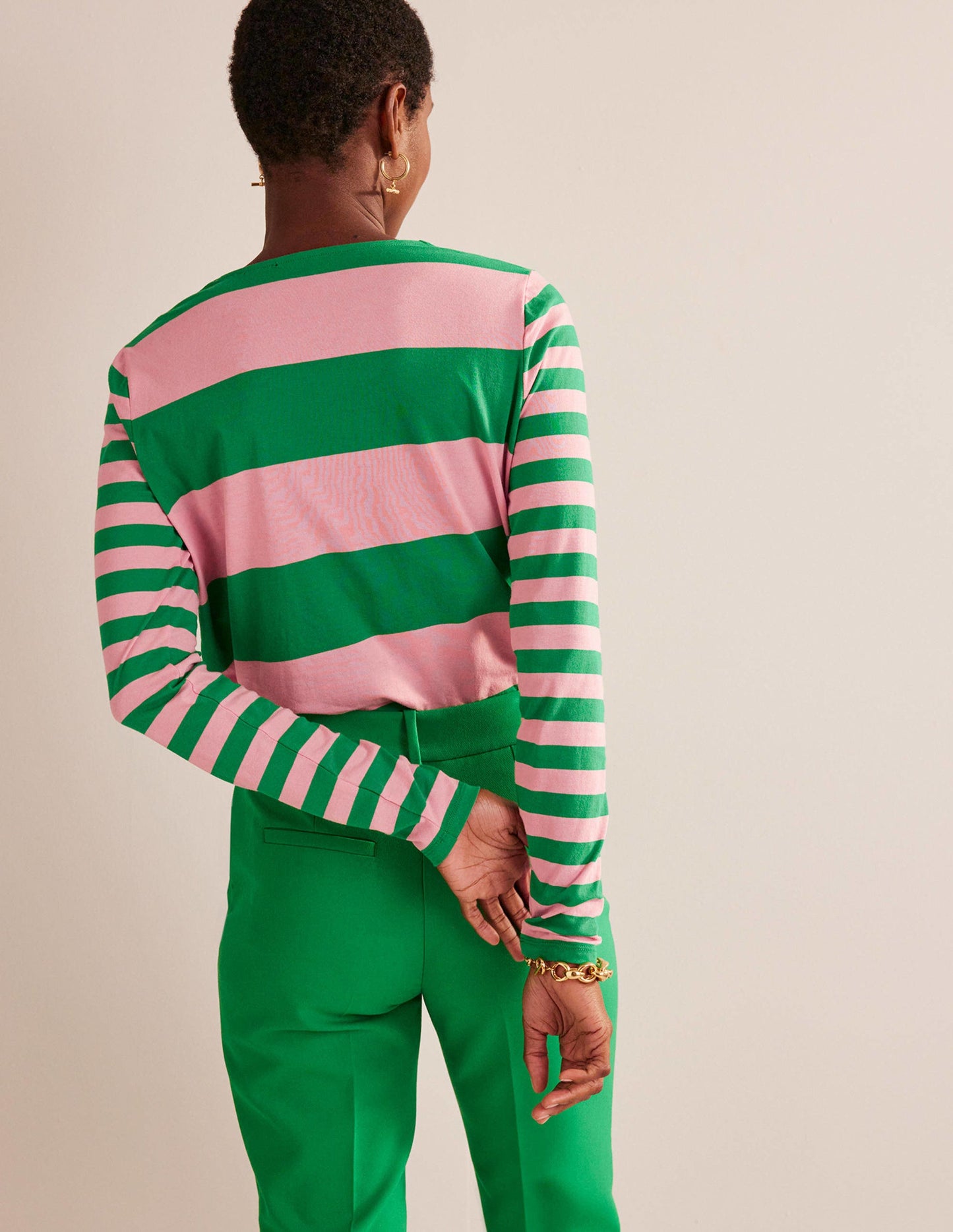 Marinière Bea à manches longues-Rose, motif pêle-mêle vert