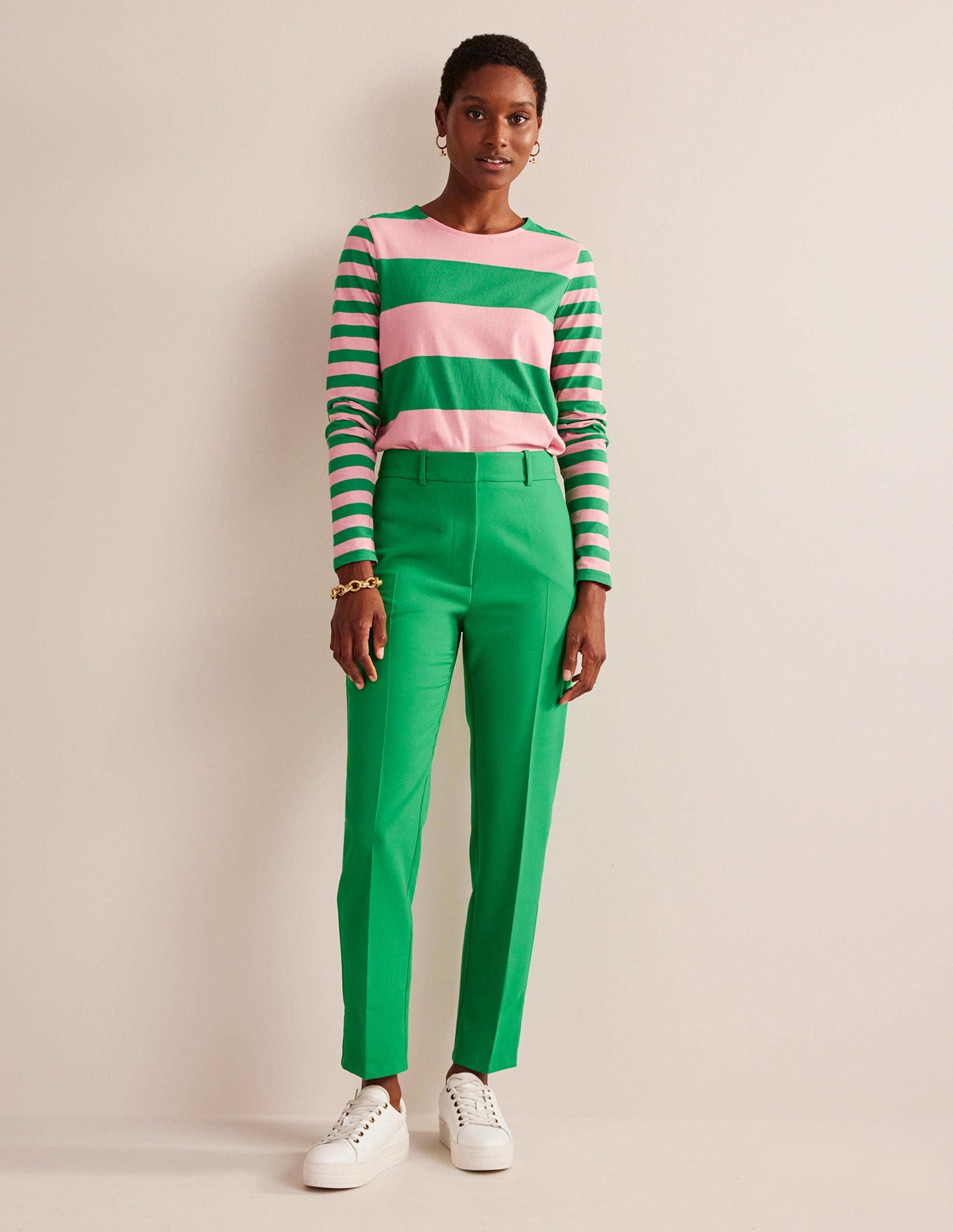 Marinière Bea à manches longues-Rose, motif pêle-mêle vert