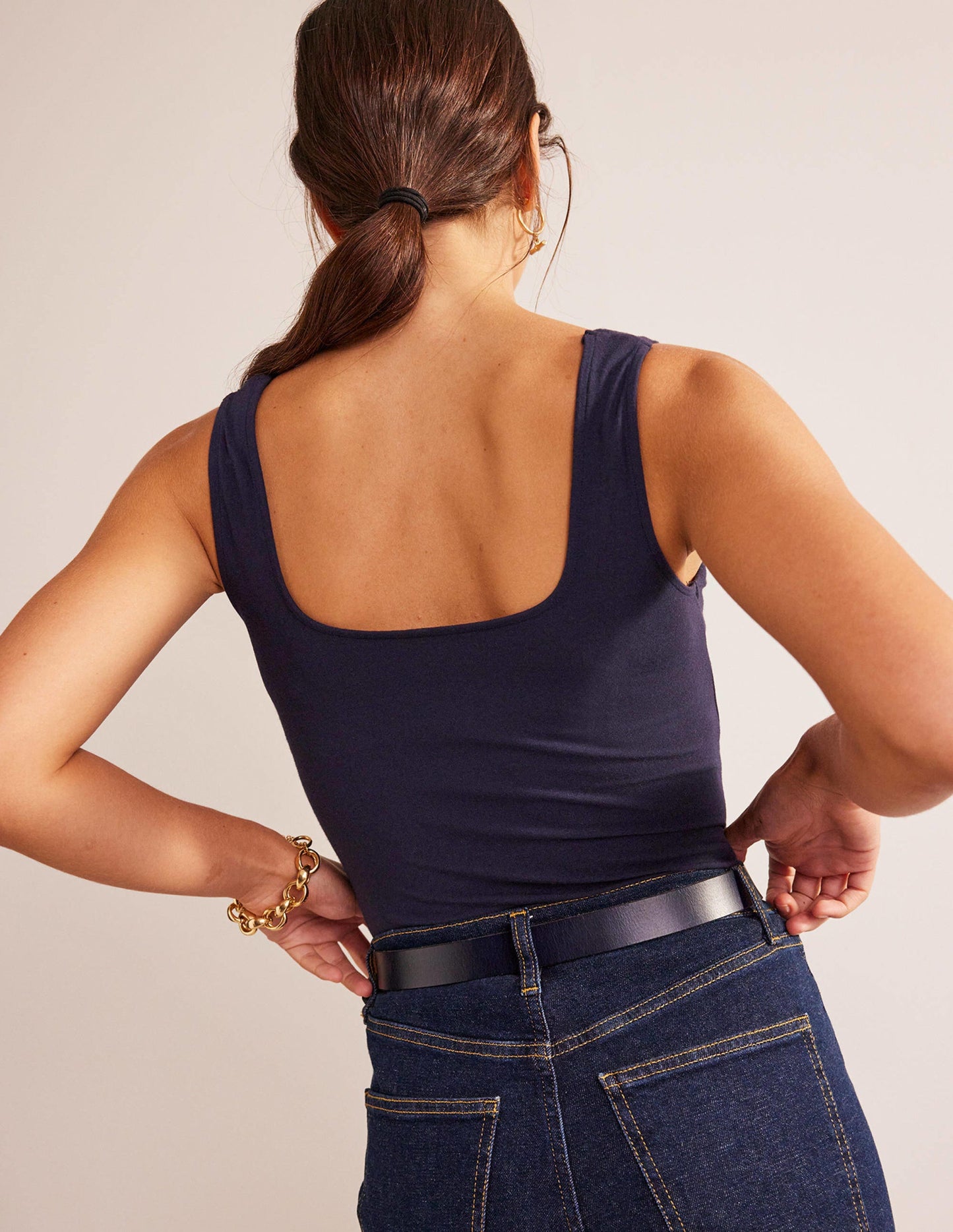 Doppellagiges Tanktop mit eckigem Ausschnitt-Marineblau