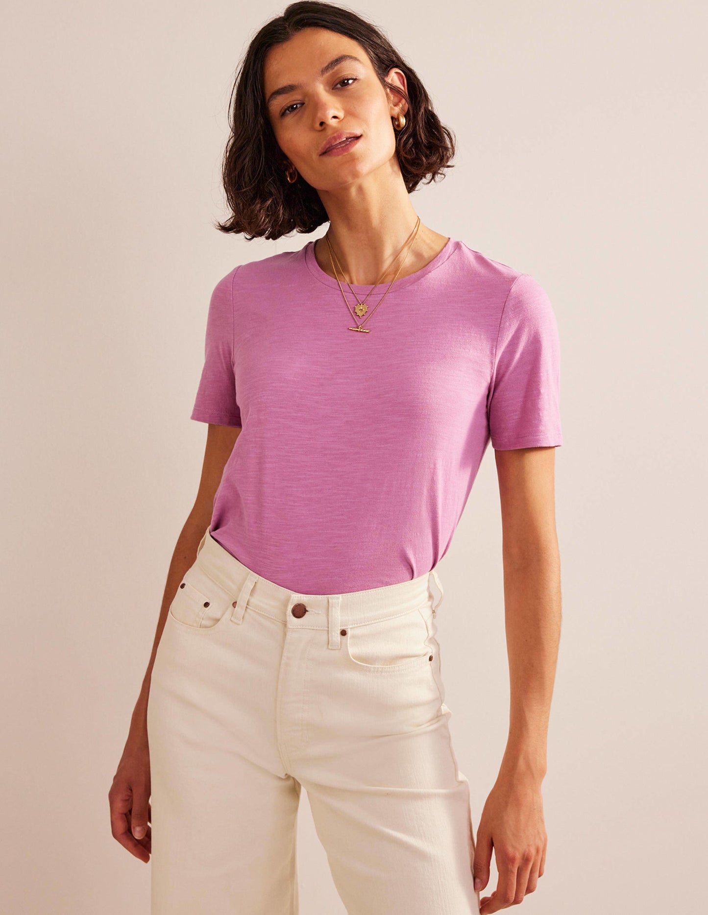 Cotton Crew Neck T-Shirt-Strawberry Sherbet