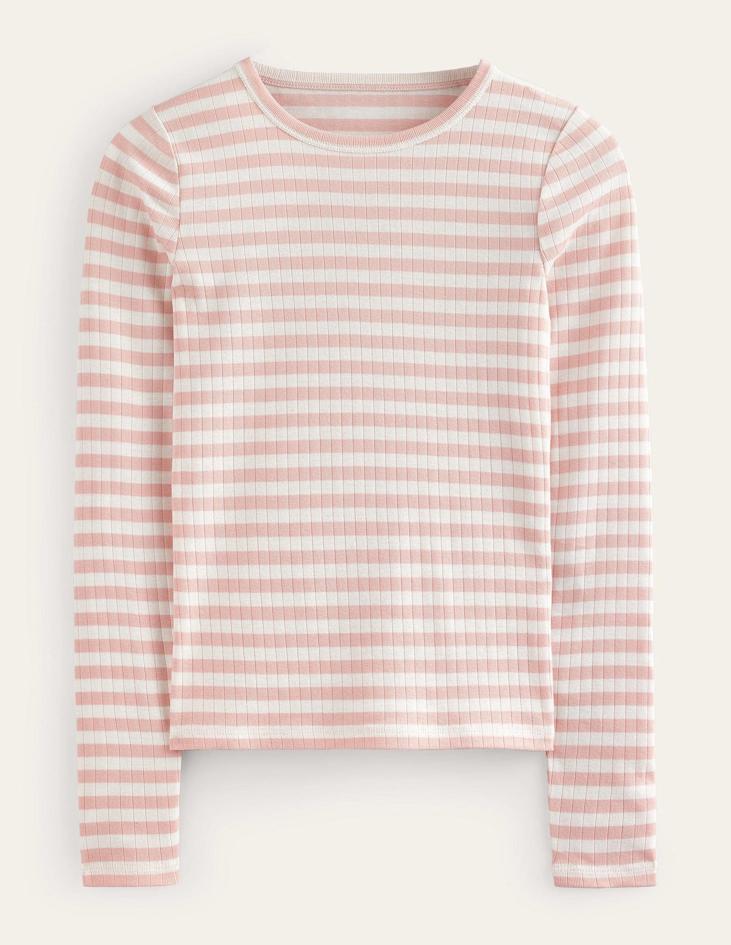 Alice T-Shirt mit Rippstruktur-Naturweiß, Pfirsichhaut Gestreift