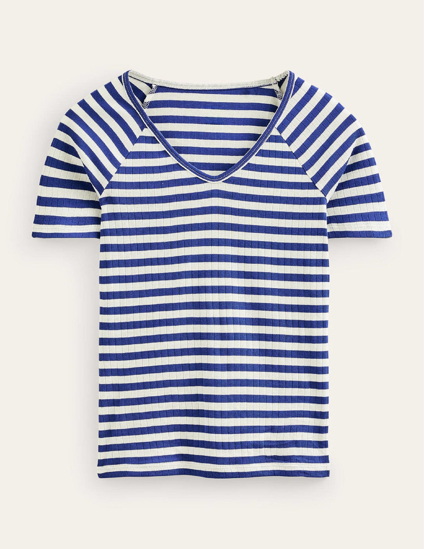 Ada Gestreiftes T-Shirt mit Rippstruktur-Lapisblau, Naturweiß Gestreift