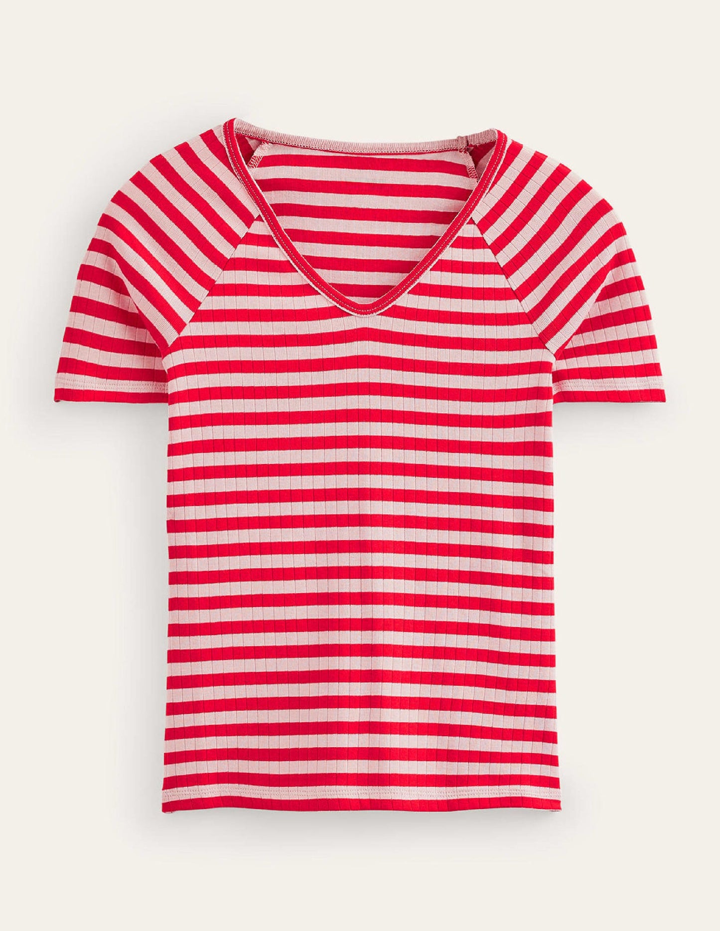 Ada Gestreiftes T-Shirt mit Rippstruktur-Pfirsichhaut, Pepperoni Gestreift