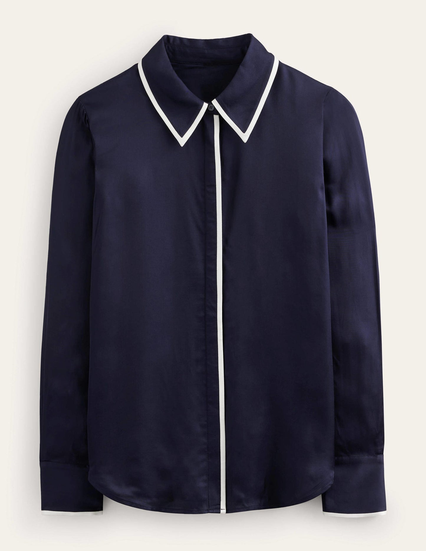 Gerades Hemd mit Satinbesatz-Marineblau