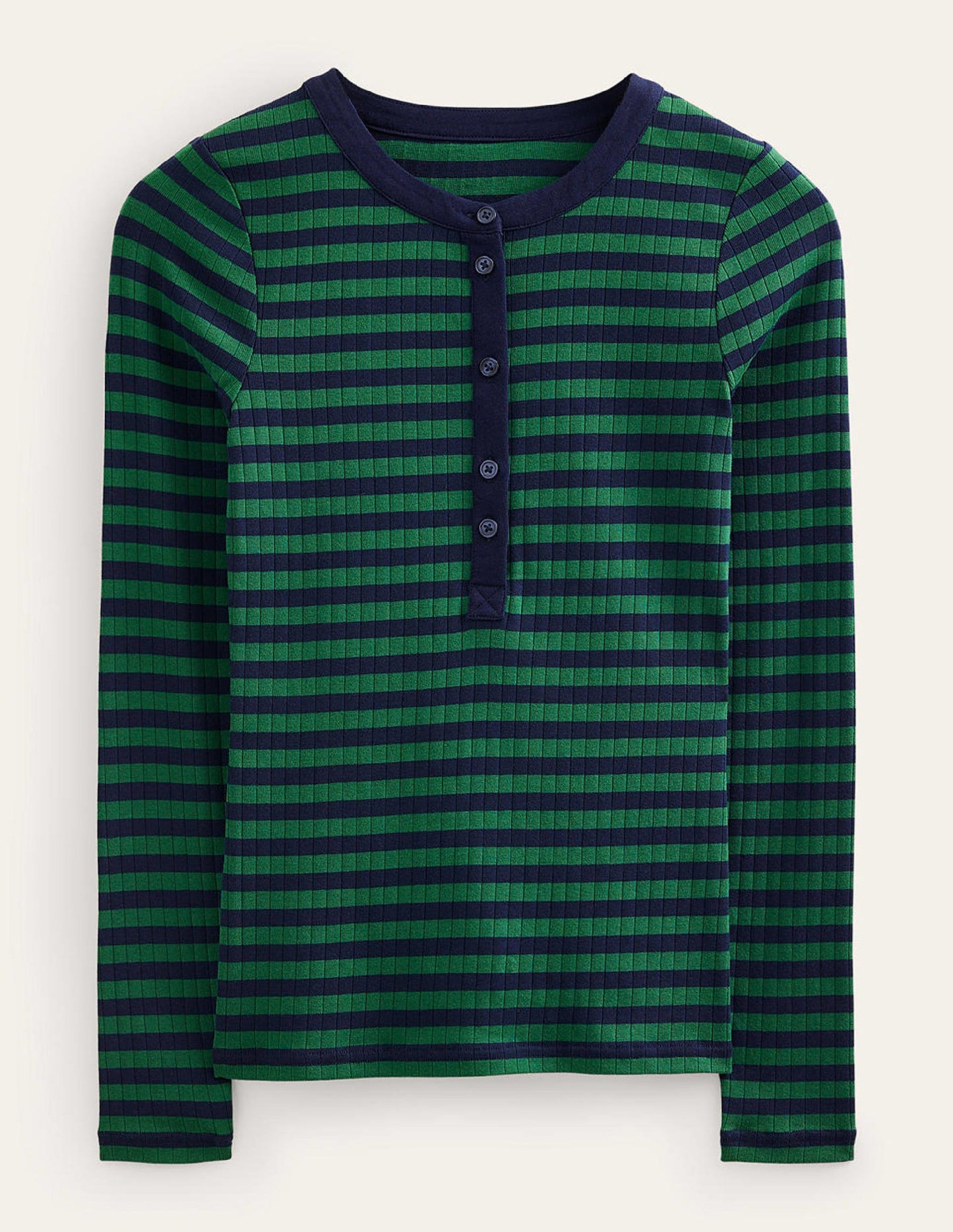Anna Henley-T-Shirt aus Rippstrick-Grün, Marineblau