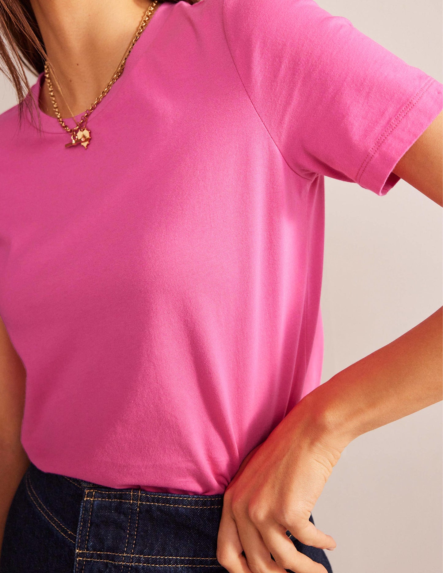 T-Shirt aus reiner Baumwolle mit Rundhalsausschnitt-Pink
