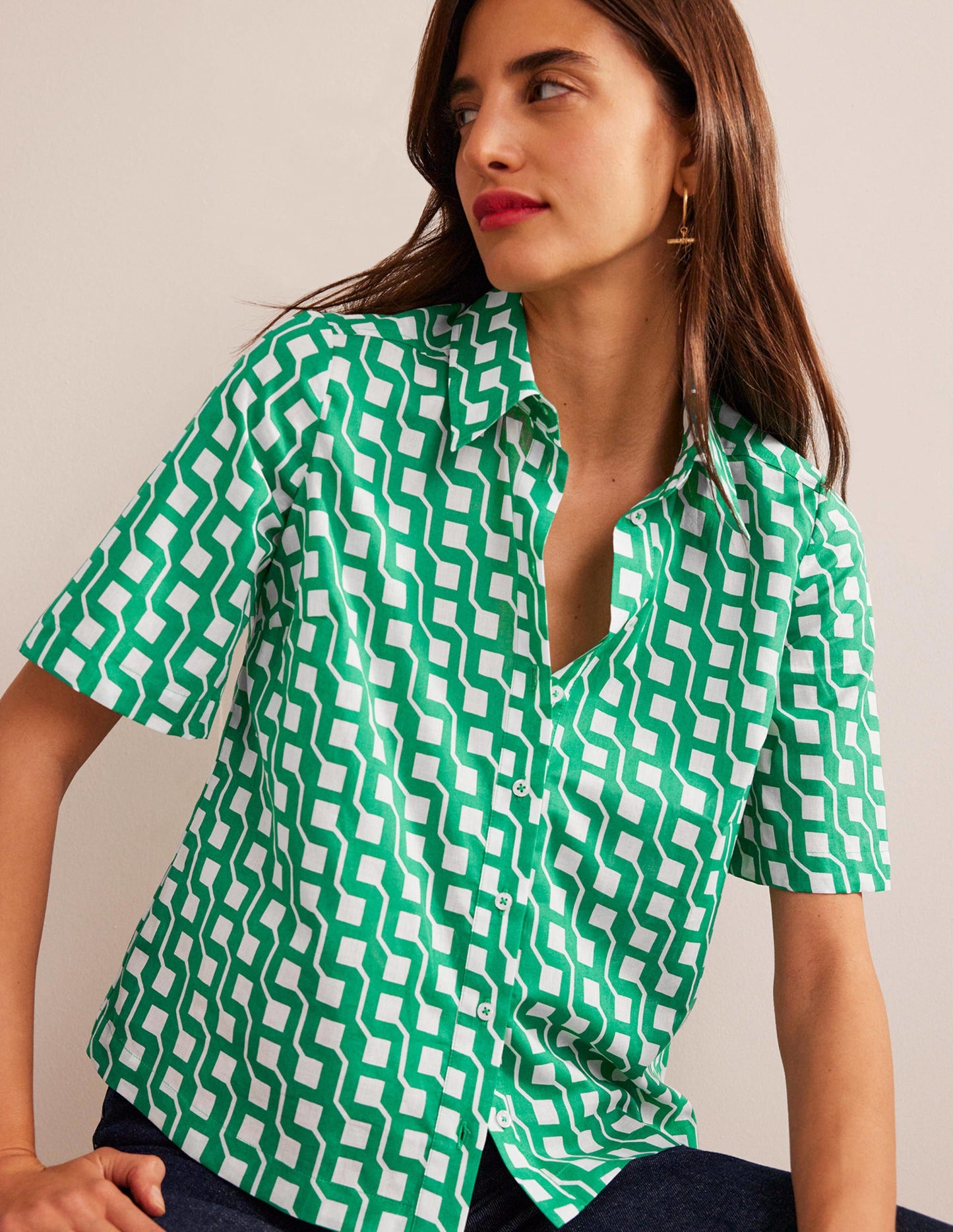 Short Sleeve Cotton Shirt-Bright Emerald, Cube Geo