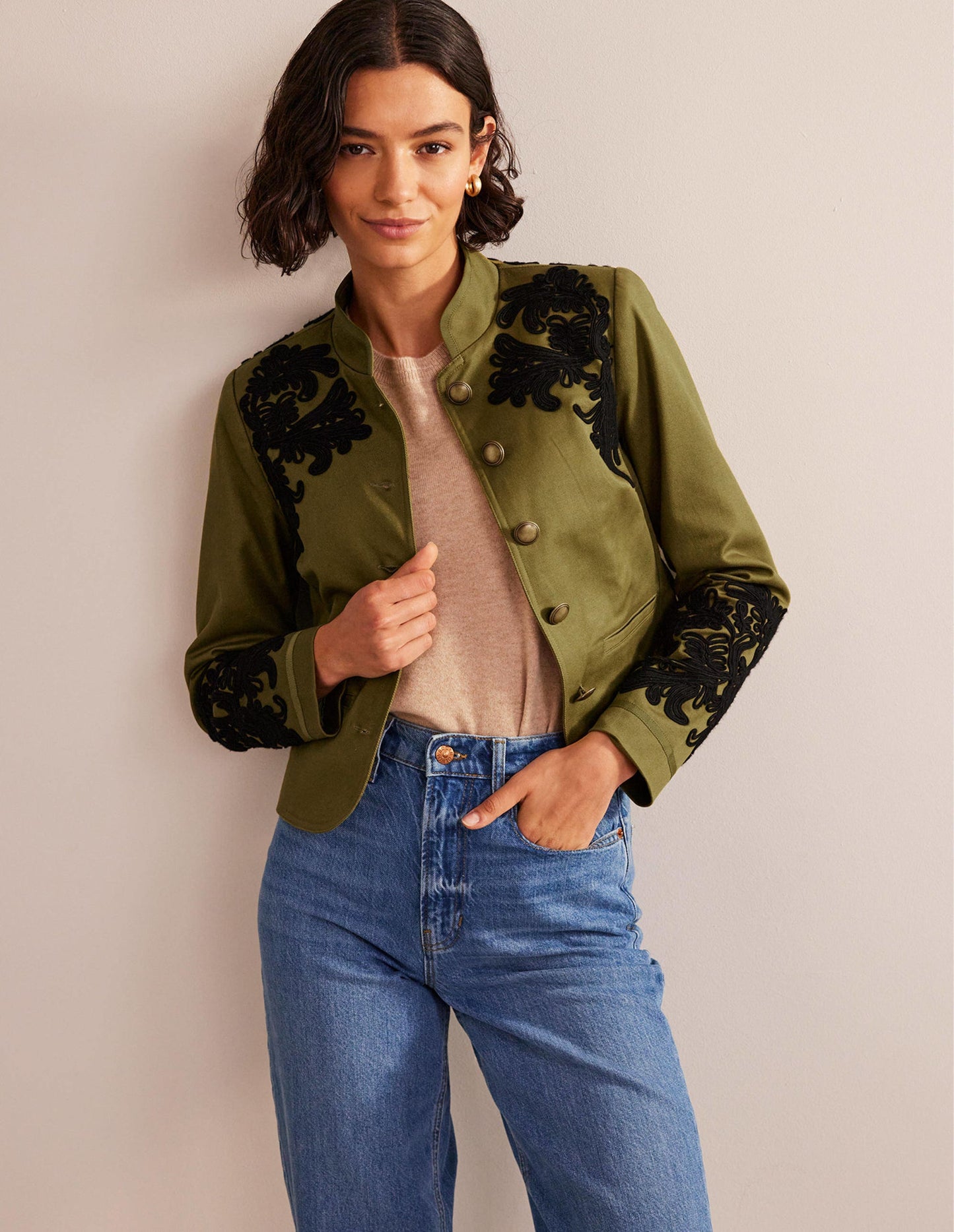 Warwick Bestickte Jacke-Olivgrün