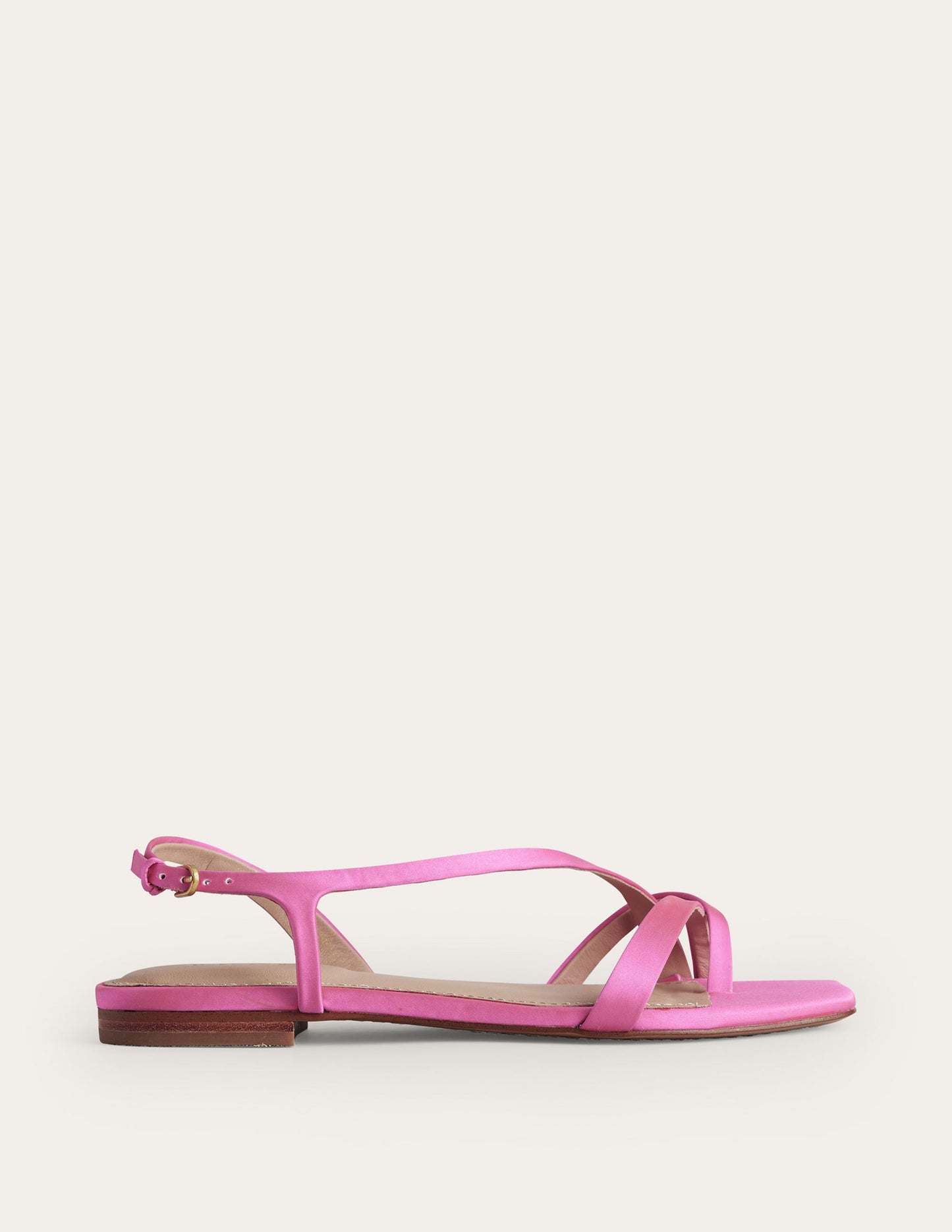 Flache Satin-Sandalen mit Zehenschlaufe-Festivalrosa, Satin