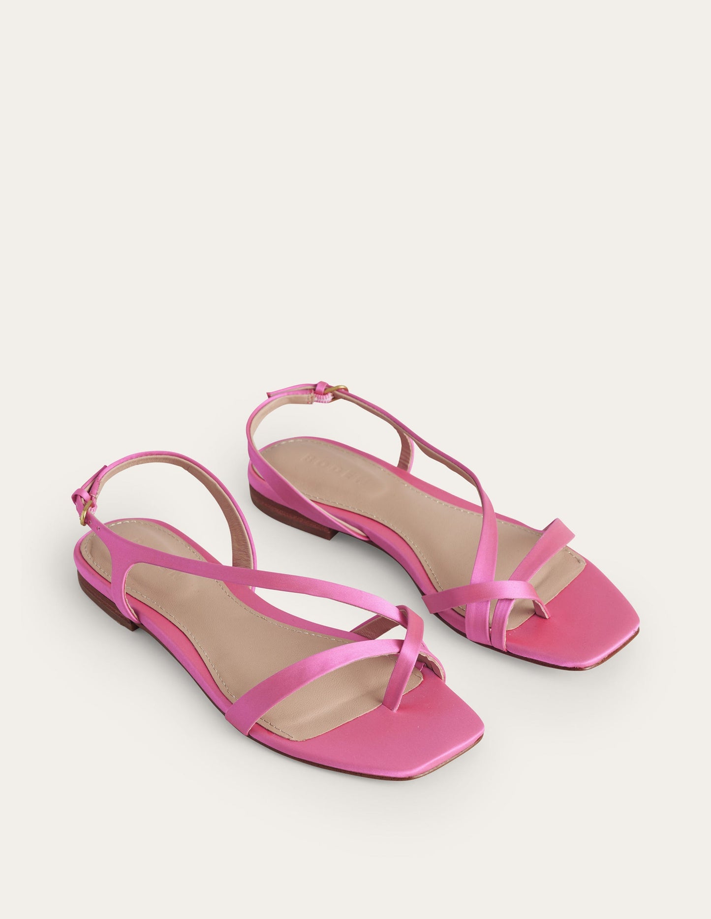 Flache Satin-Sandalen mit Zehenschlaufe-Festivalrosa, Satin