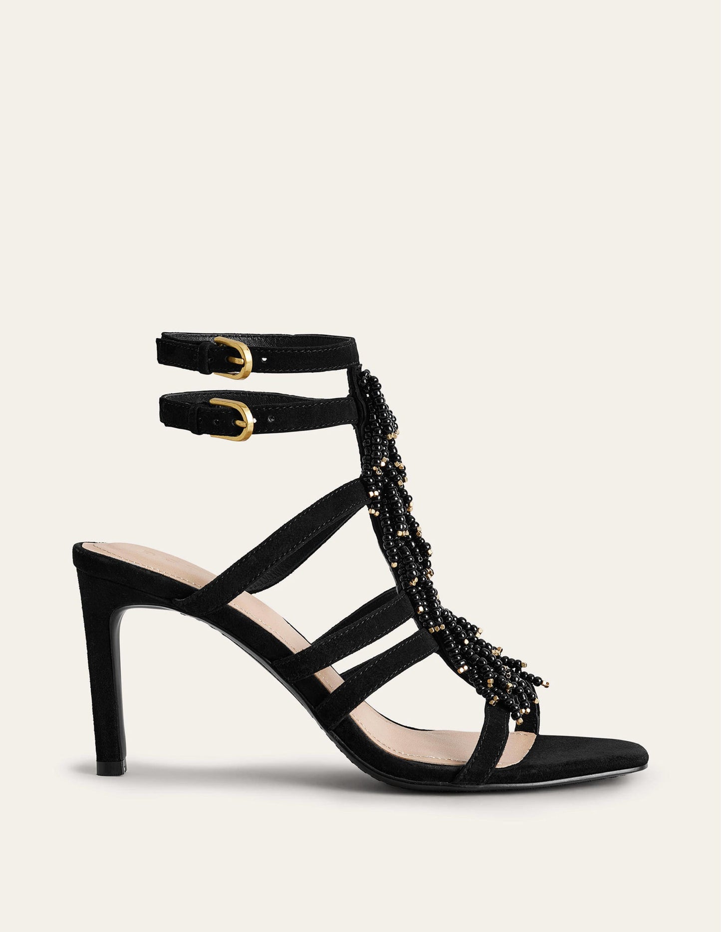 Absatzsandalen mit Perlen-Schwarz