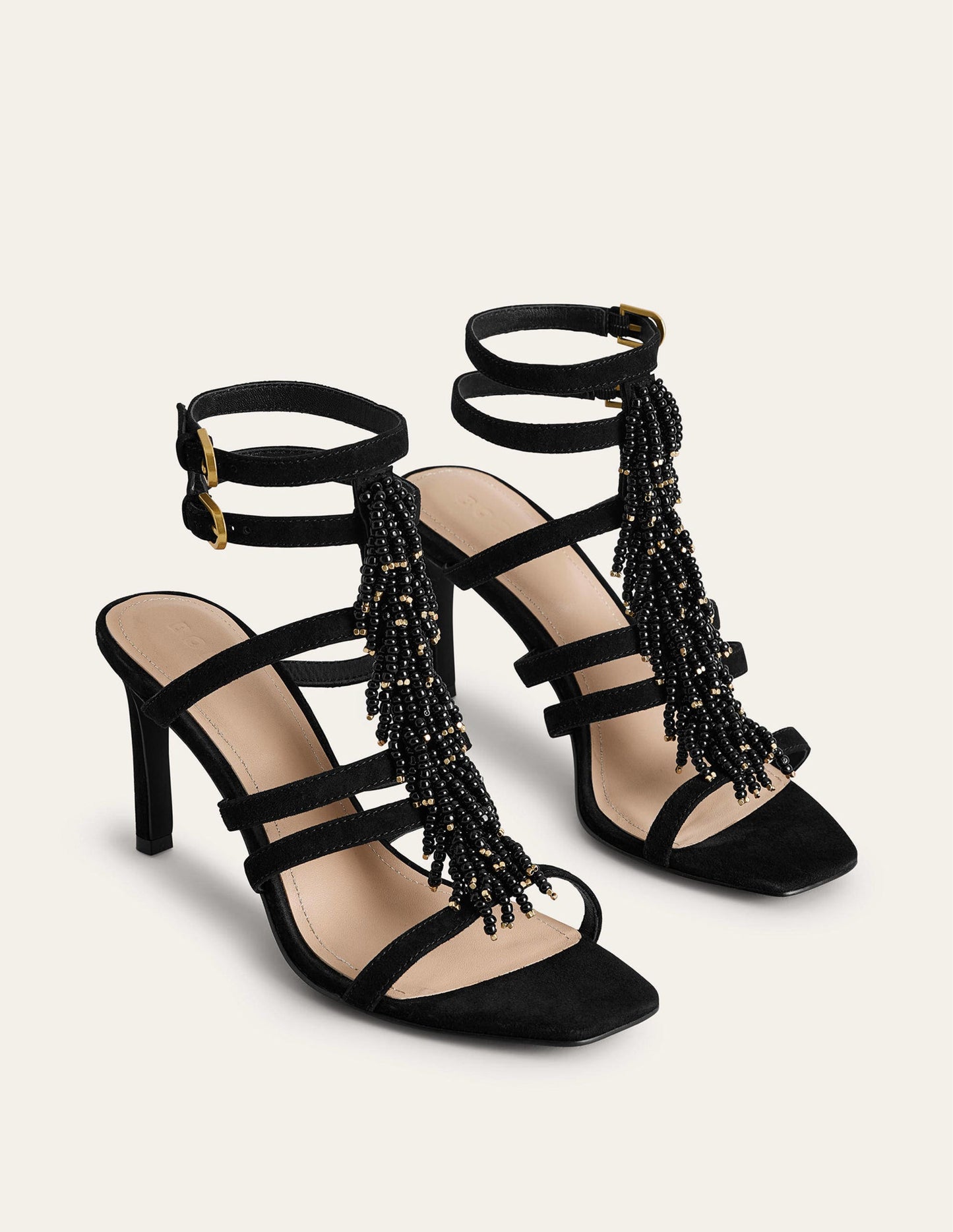 Absatzsandalen mit Perlen-Schwarz