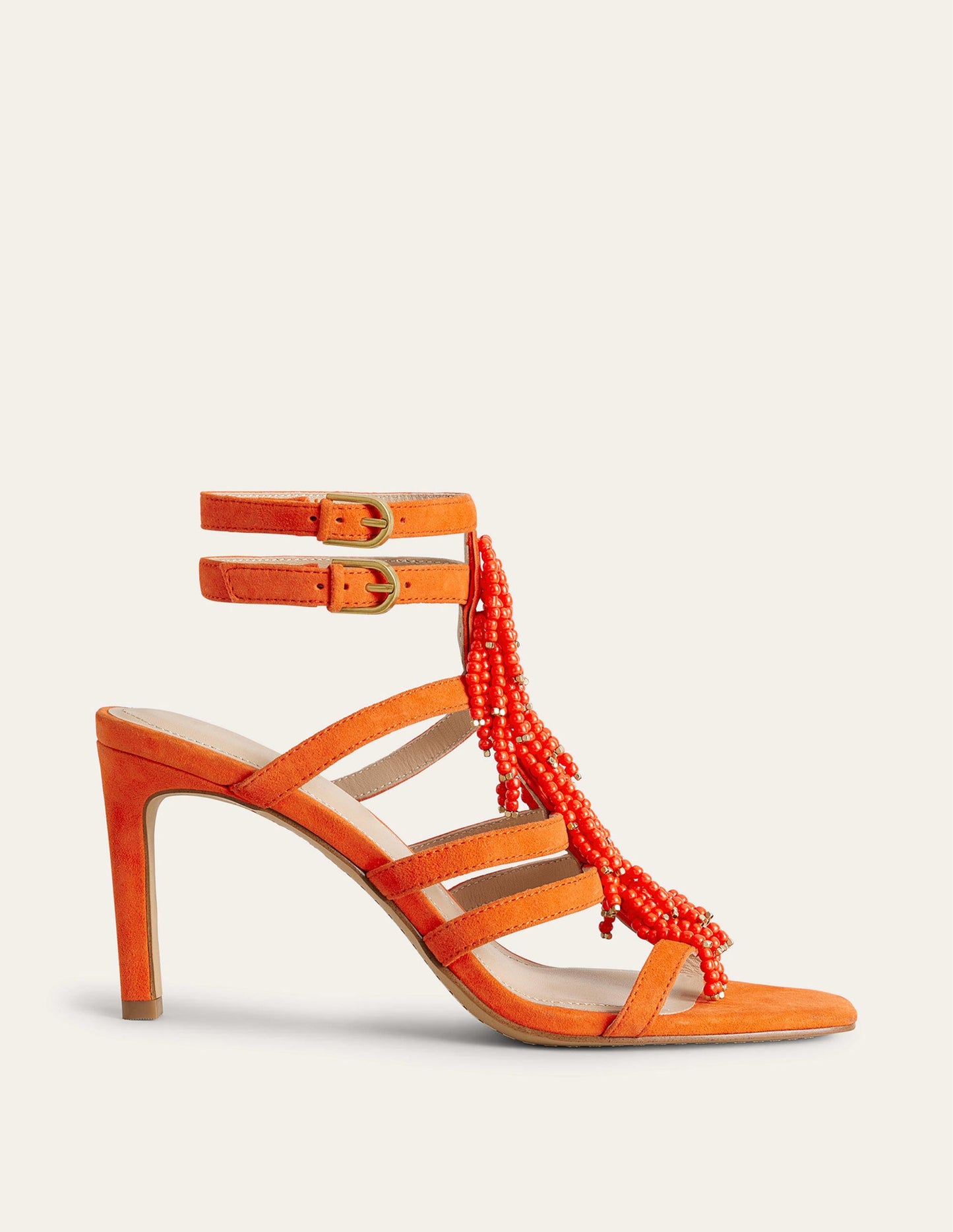 Absatzsandalen mit Perlen-Blutorange