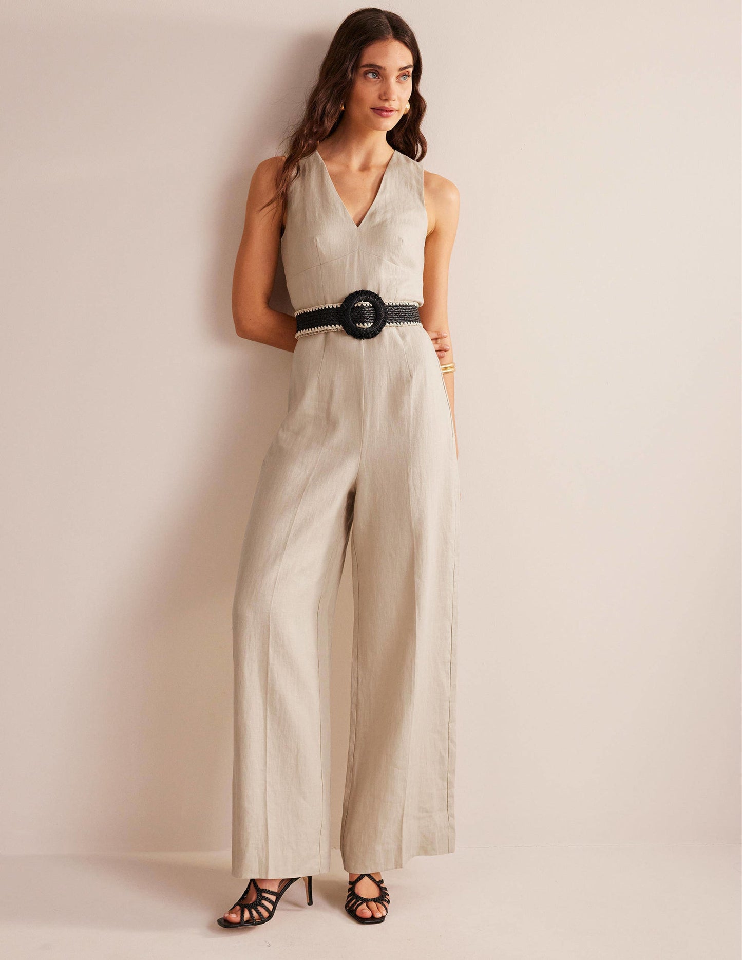 Jumpsuit mit V-Ausschnitt für besondere Anlässe-Kiesgrau