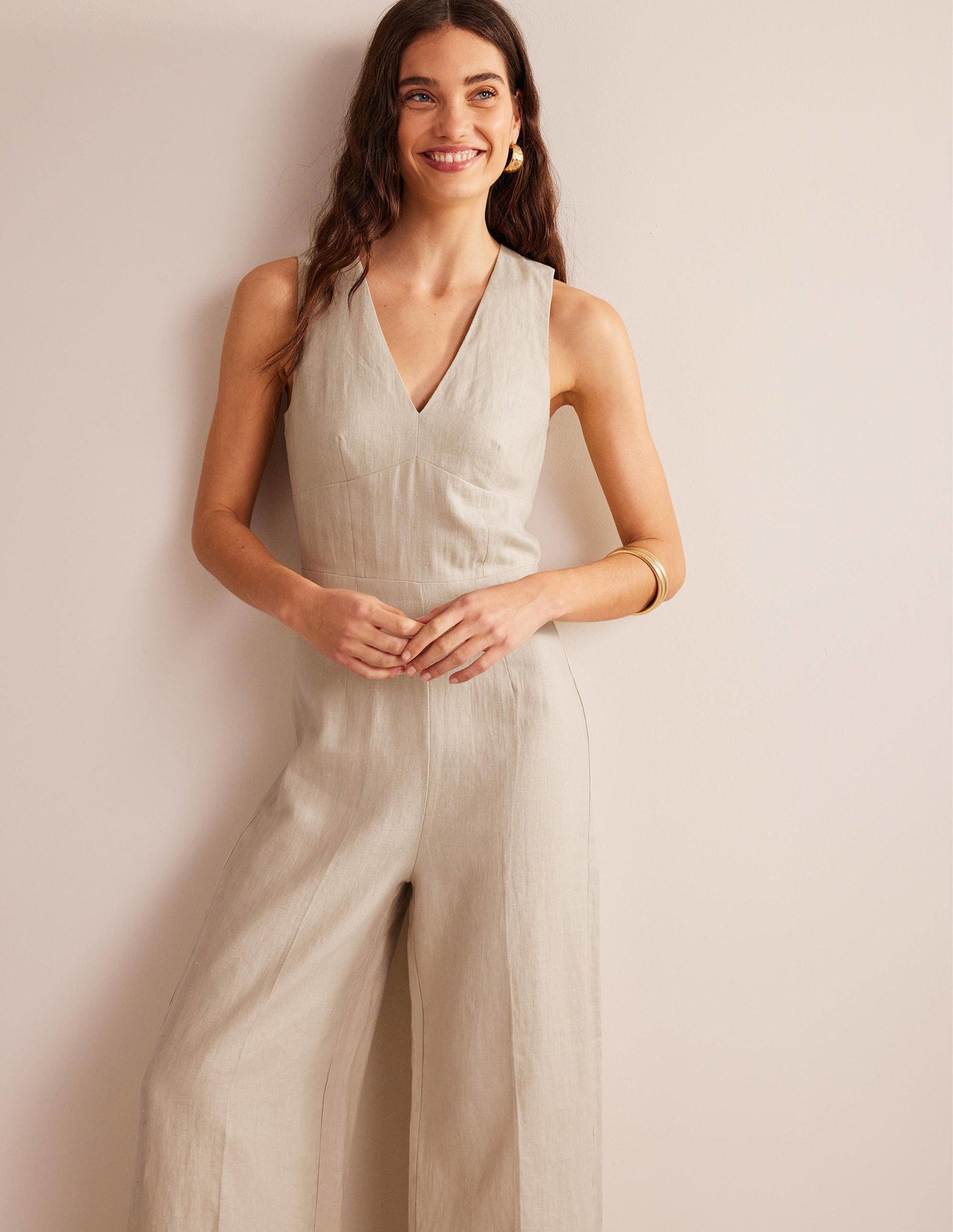 Jumpsuit mit V-Ausschnitt für besondere Anlässe-Kiesgrau