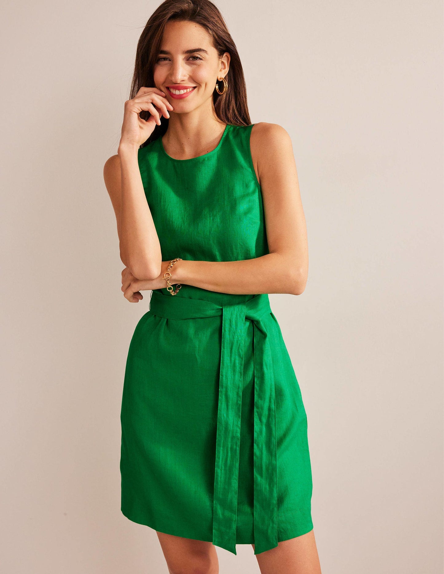 Ärmelloses Leinenkleid-Sattes Smaragdgrün