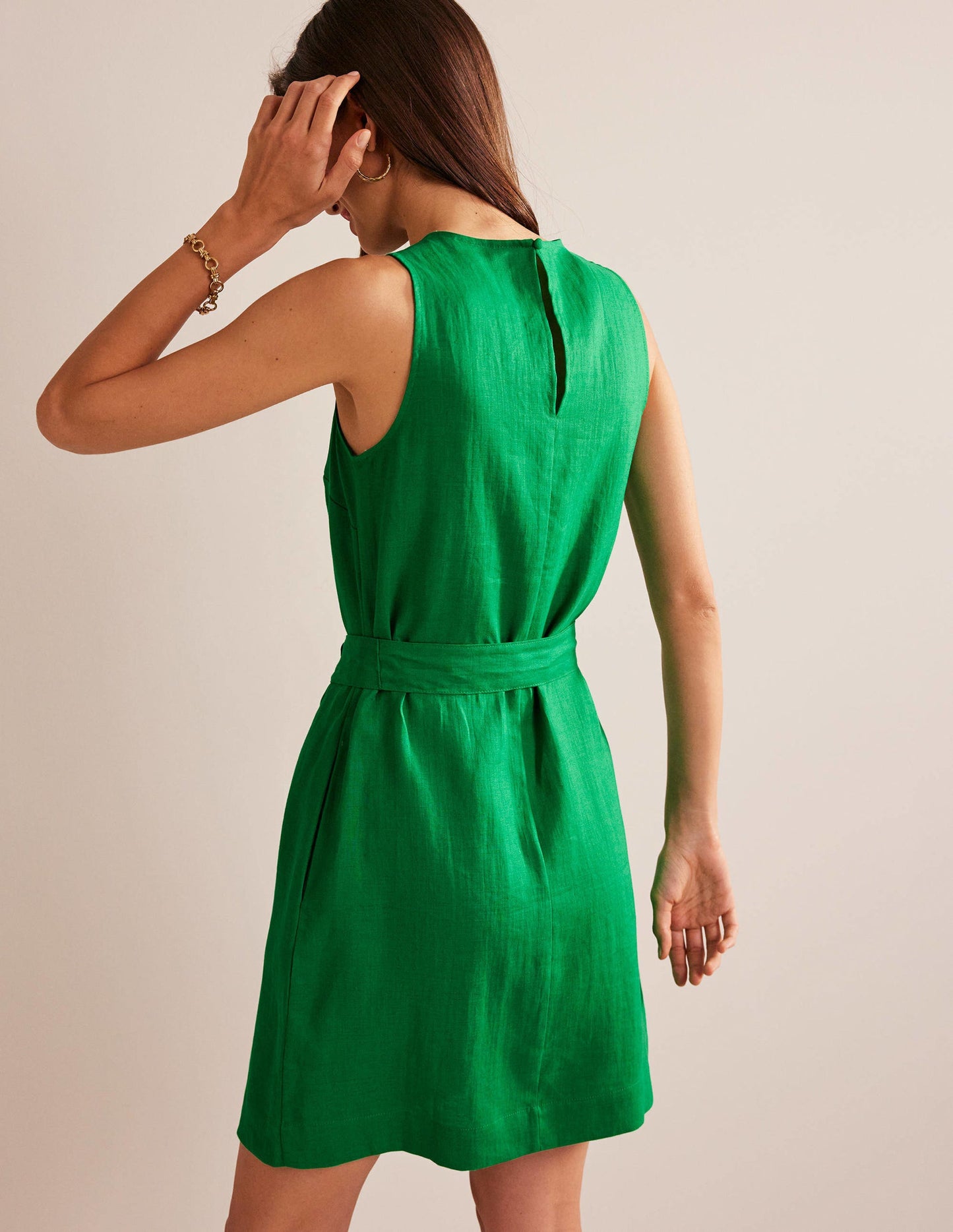 Ärmelloses Leinenkleid-Sattes Smaragdgrün