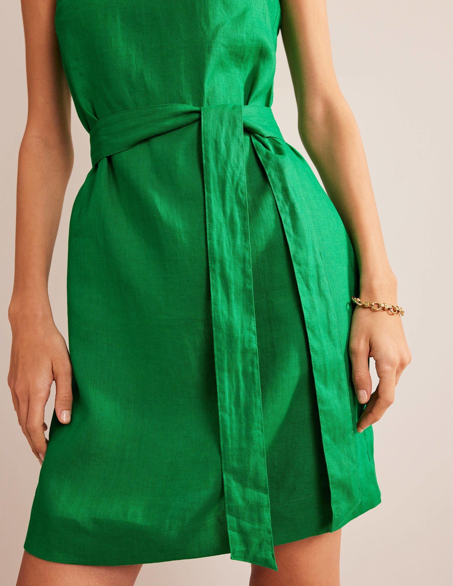 Ärmelloses Leinenkleid-Sattes Smaragdgrün
