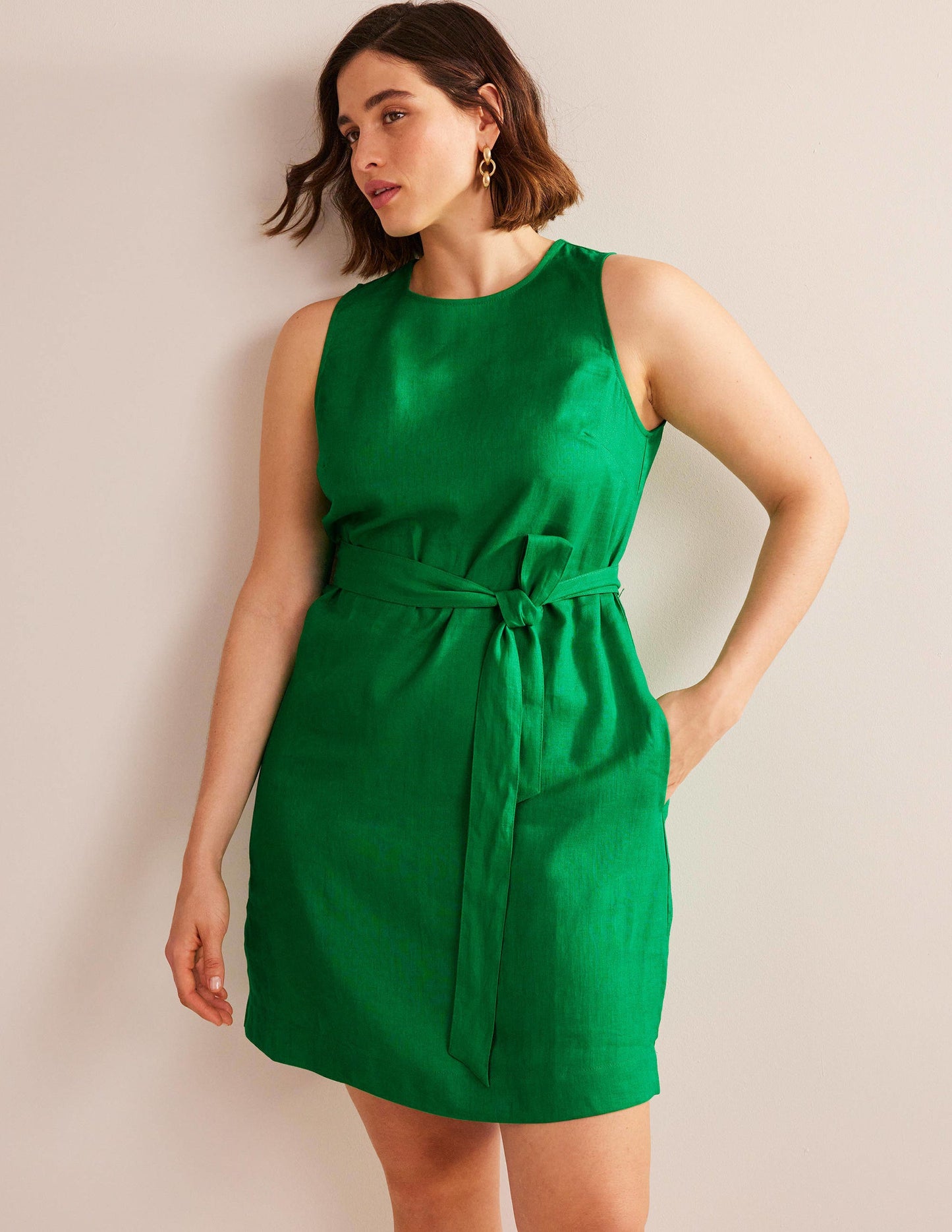 Ärmelloses Leinenkleid-Sattes Smaragdgrün