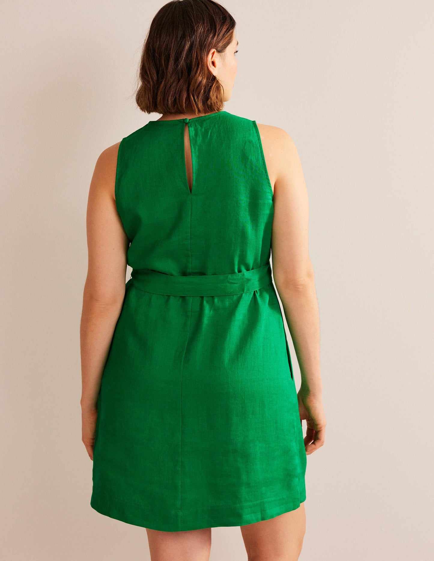 Ärmelloses Leinenkleid-Sattes Smaragdgrün