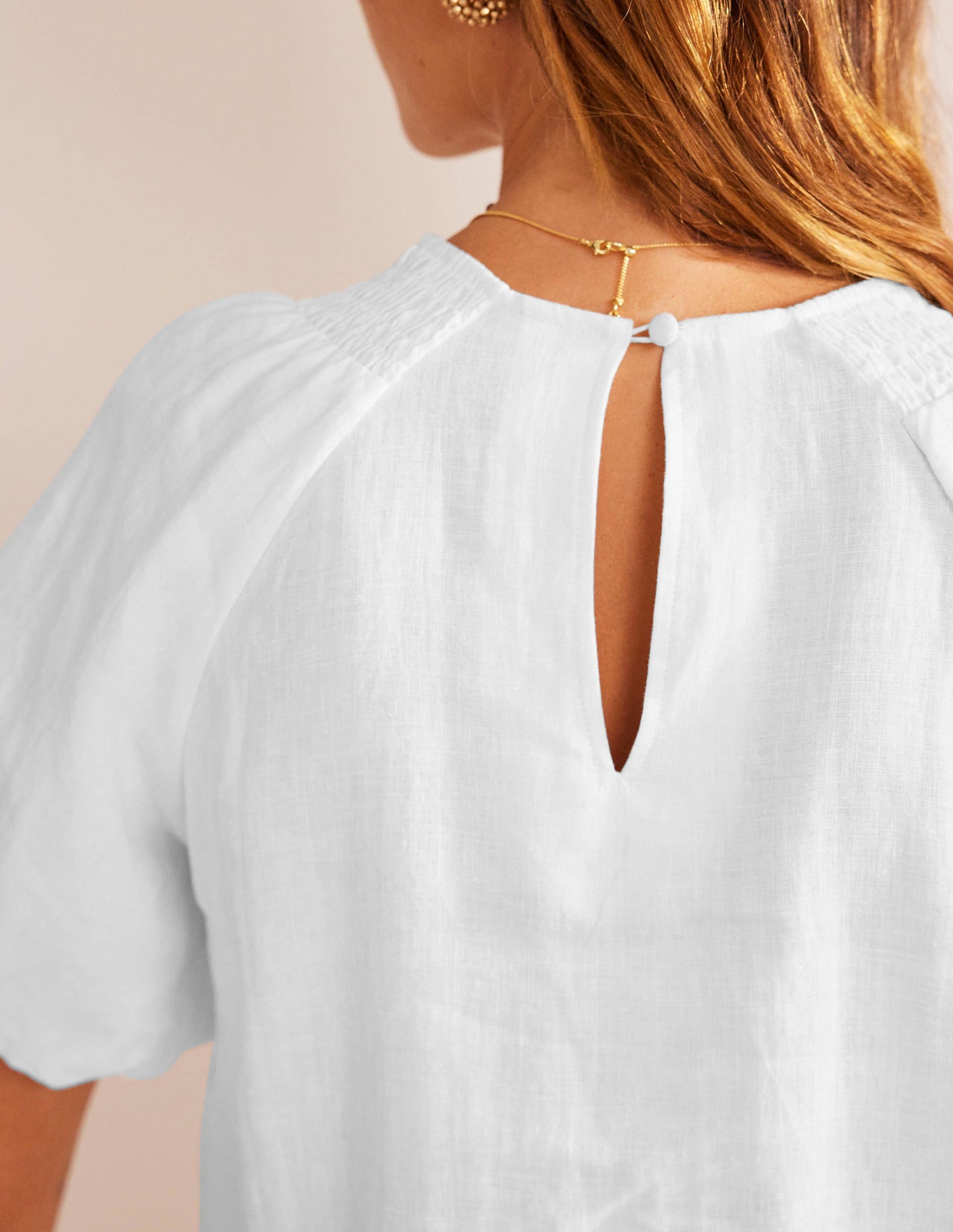 Leinen-Minikleid mit Ärmeldetail-Weiß