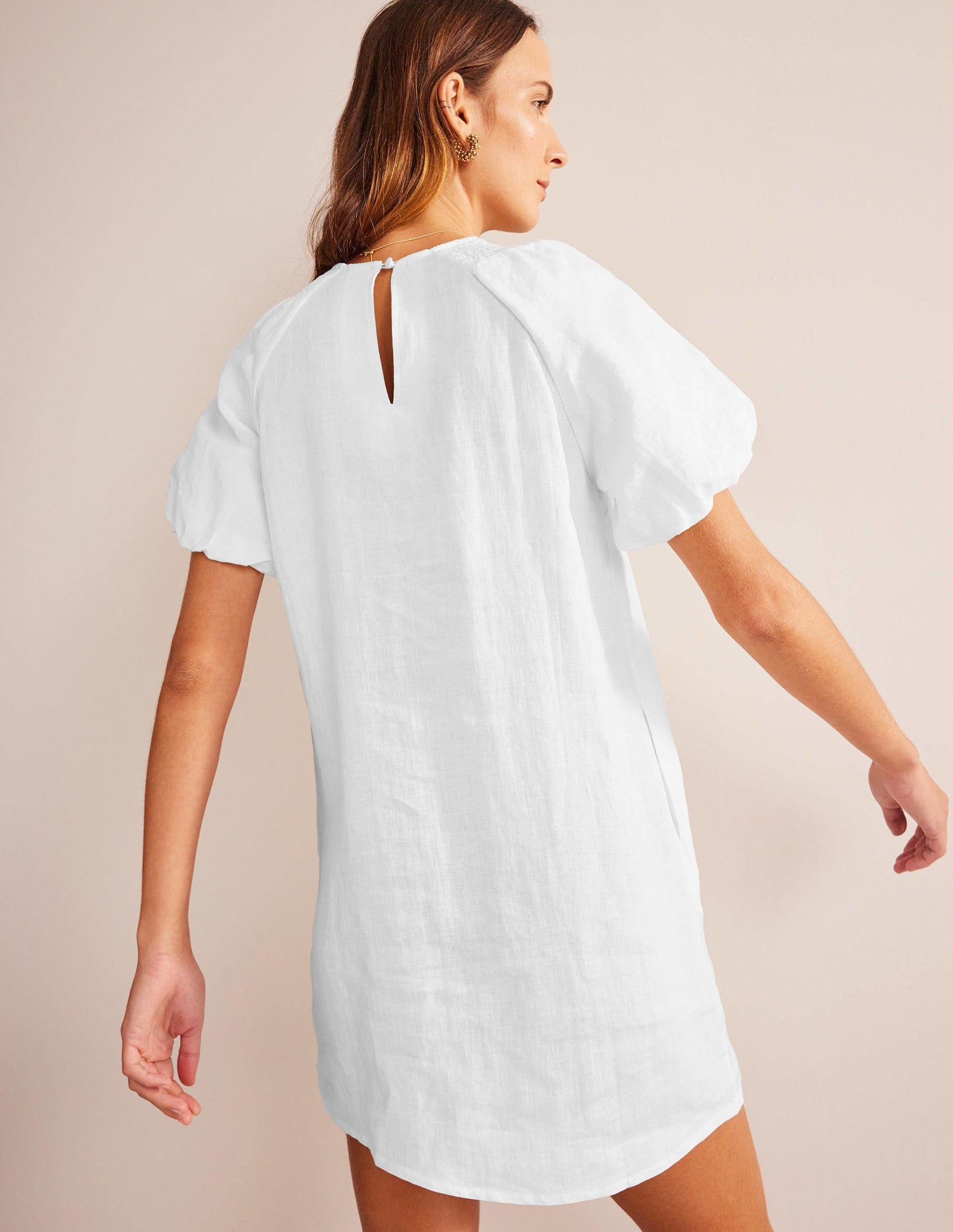 Leinen-Minikleid mit Ärmeldetail-Weiß