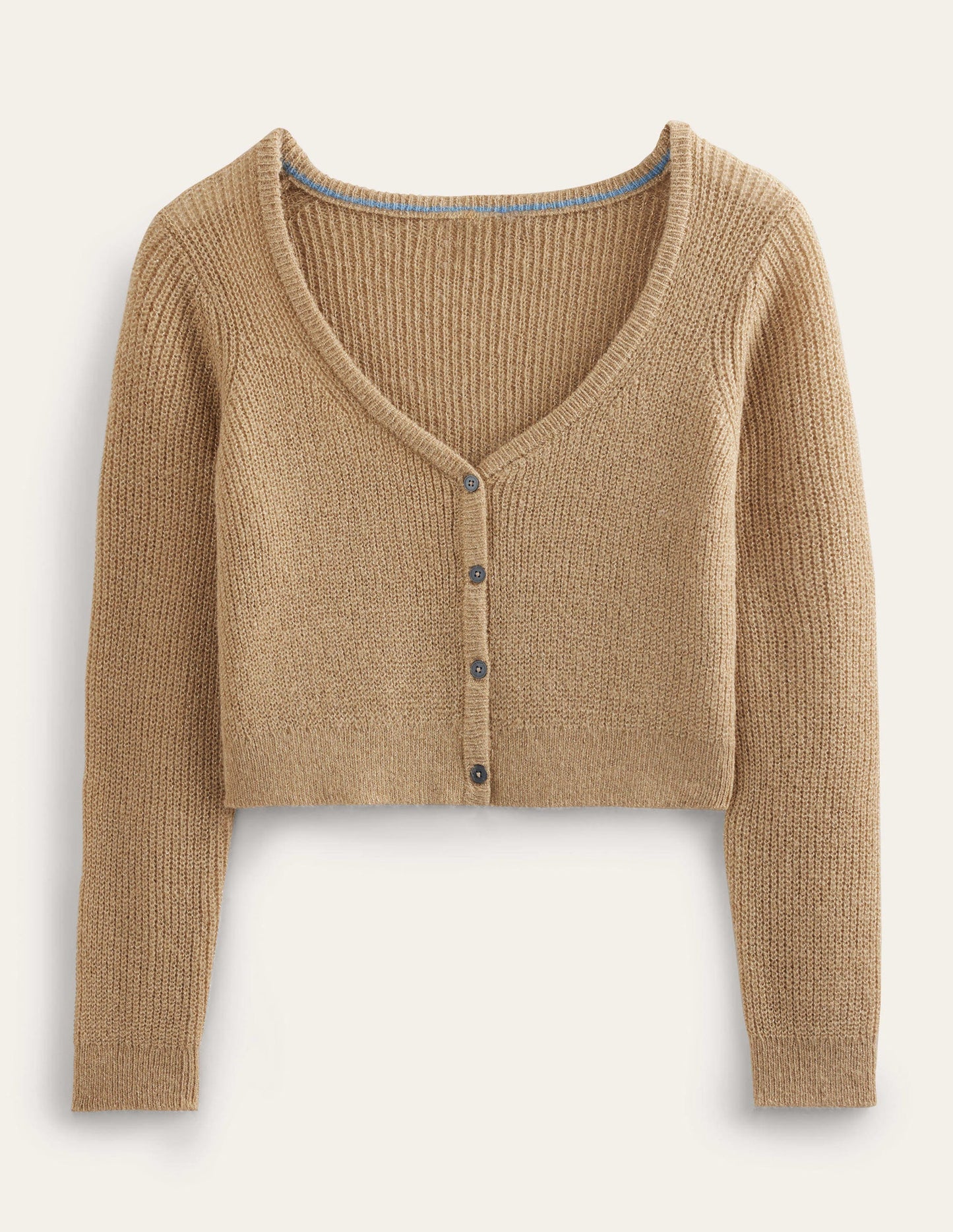 Flauschiger Cardigan mit kurzem Schnitt-Kamelbraun Melange, Glitzer