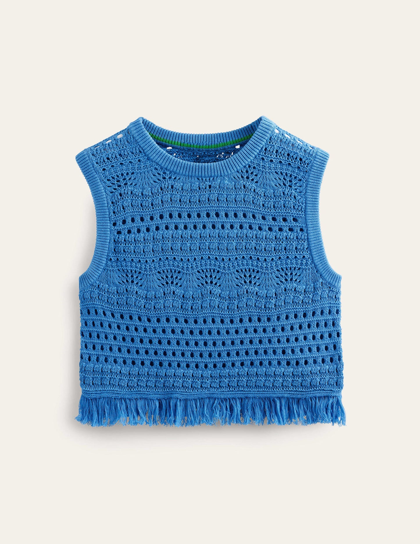 Kurzes Häkeltop mit Fransen-Porzellanblau