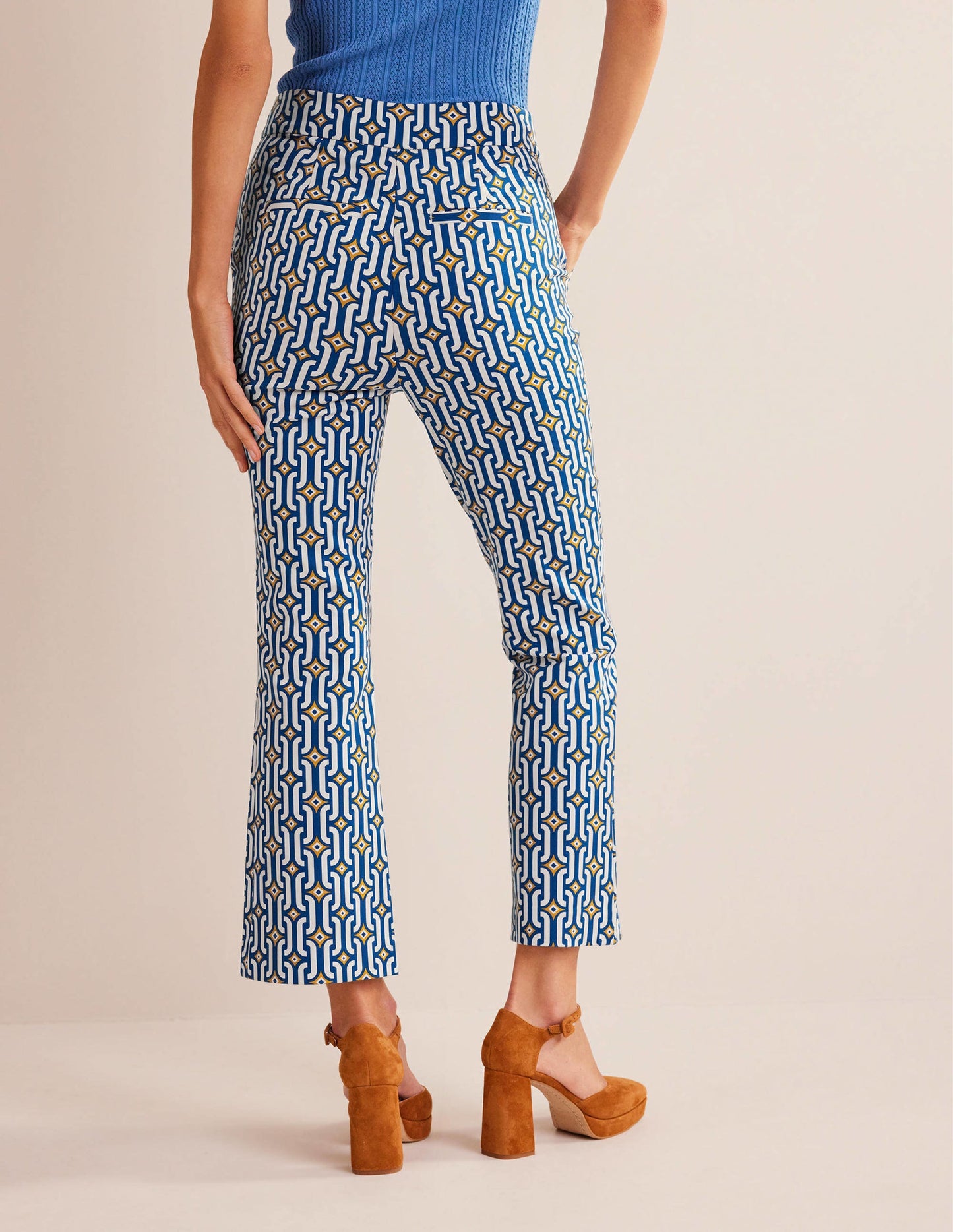 Ausgestellte 7/8-Hose-Saphirblau, Geometrisches Muster