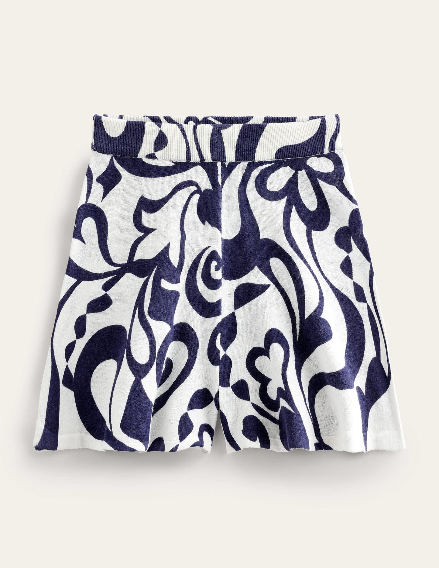 Strickshorts-Tintenblau/Naturweiß, Blütenmuster