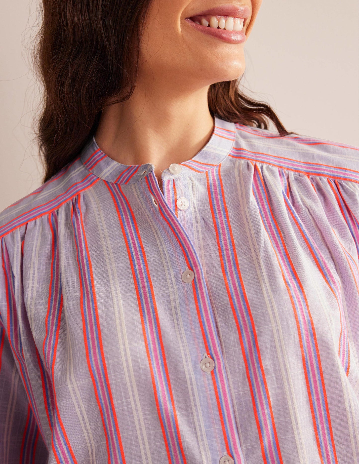 Chemise oversize à manches blousantes-Bleu et punch pastèque