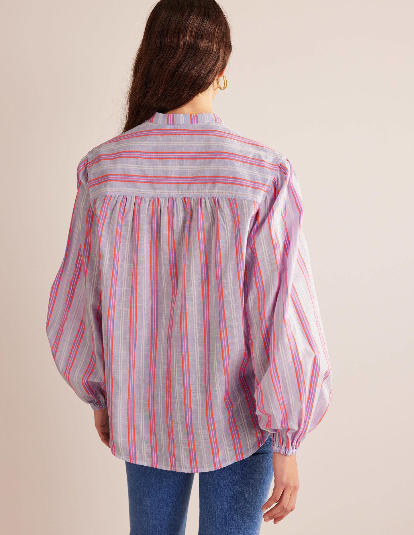 Chemise oversize à manches blousantes-Bleu et punch pastèque