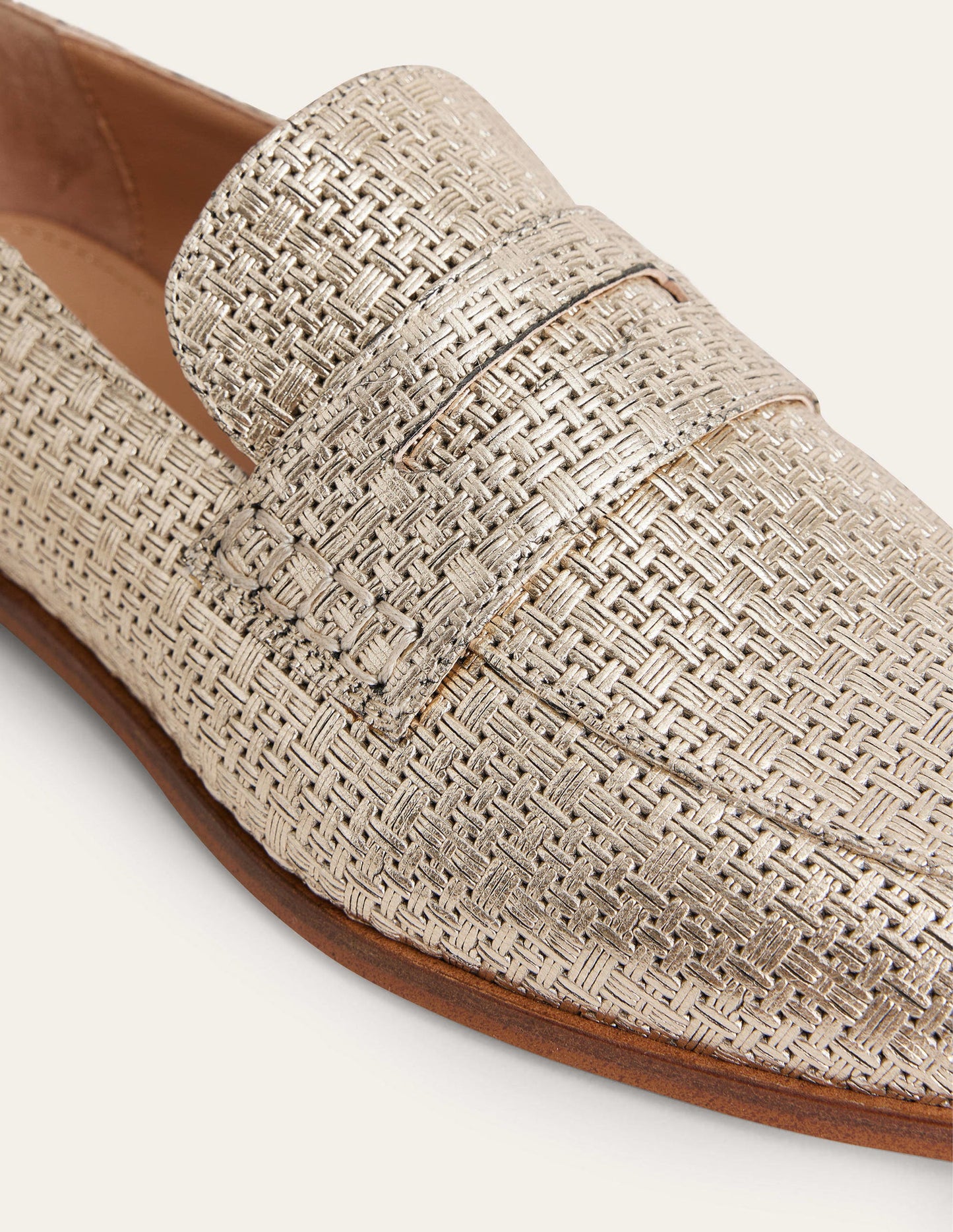 Loafer aus gewebtem Leder-Gold, Leder mit Webeffekt