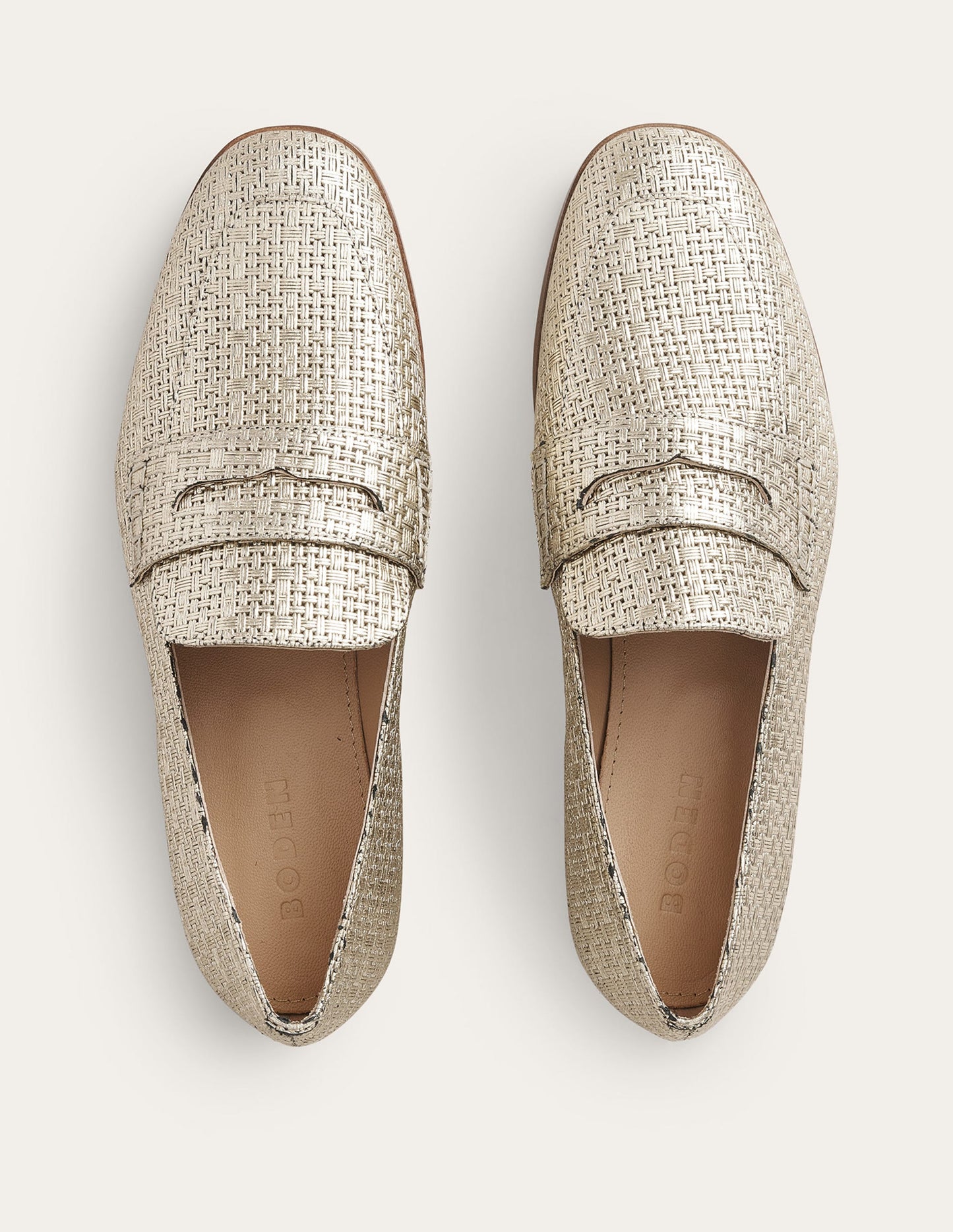 Loafer aus gewebtem Leder-Gold, Leder mit Webeffekt