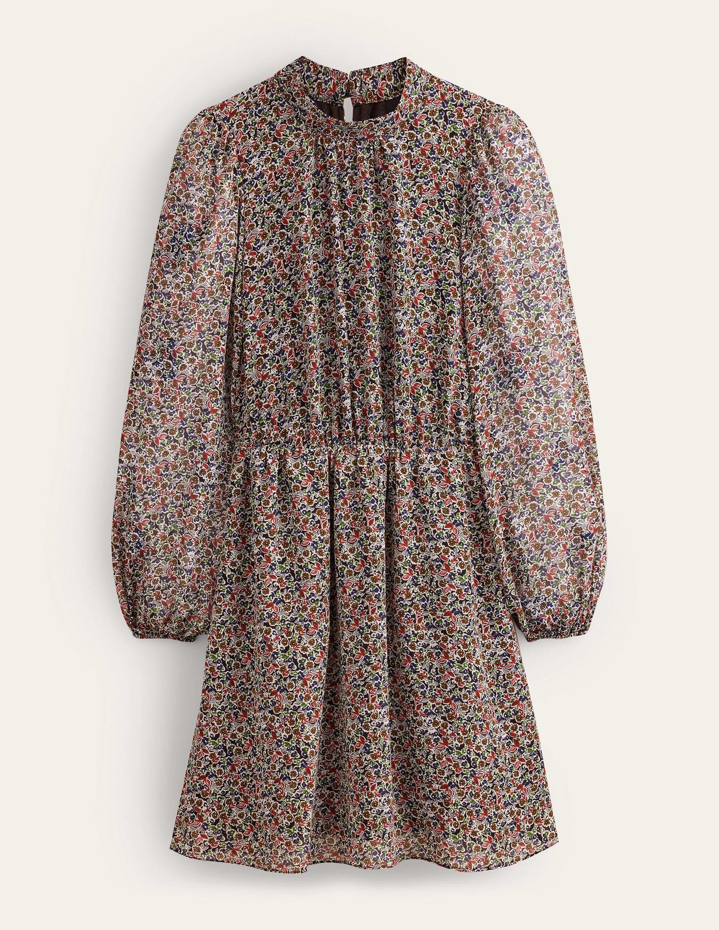 Ausgestelltes Minikleid mit hohem Kragen-Schwarz, Blüten-Toile