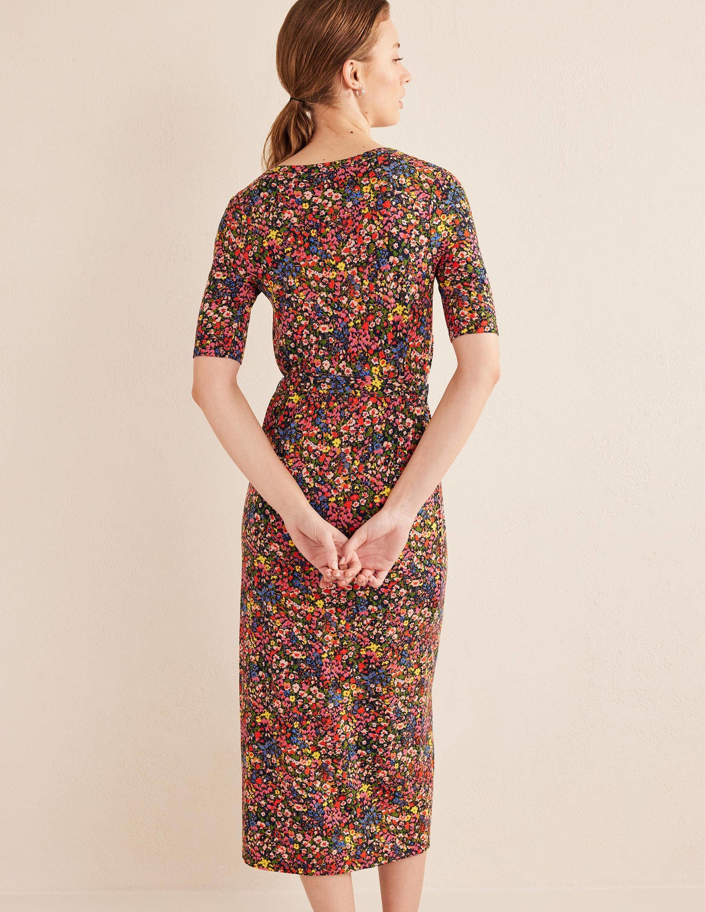 Midikleid aus Jersey mit Knopfleiste-Bunt, Gardenienblüten