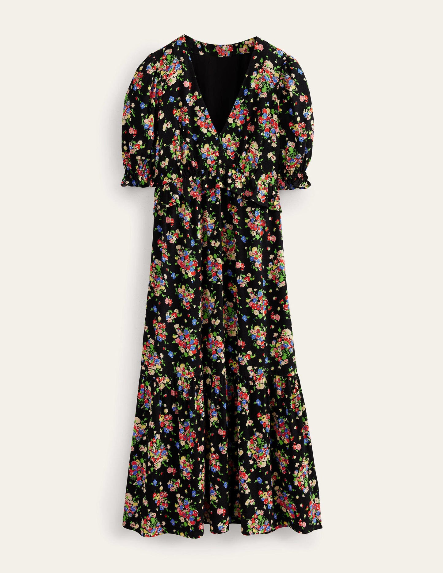 Robe midi style 40s à détails volantés-Noir, motif Wild Cluster