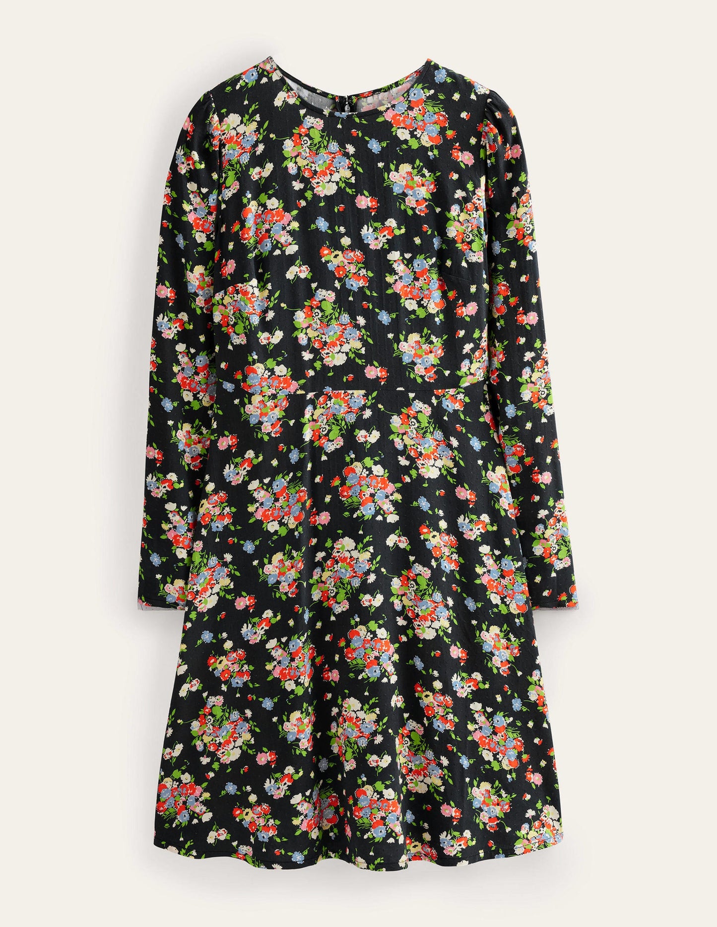 Ausgestelltes Kleid mit Rundhalsausschnitt-Schwarz, Wildblumen