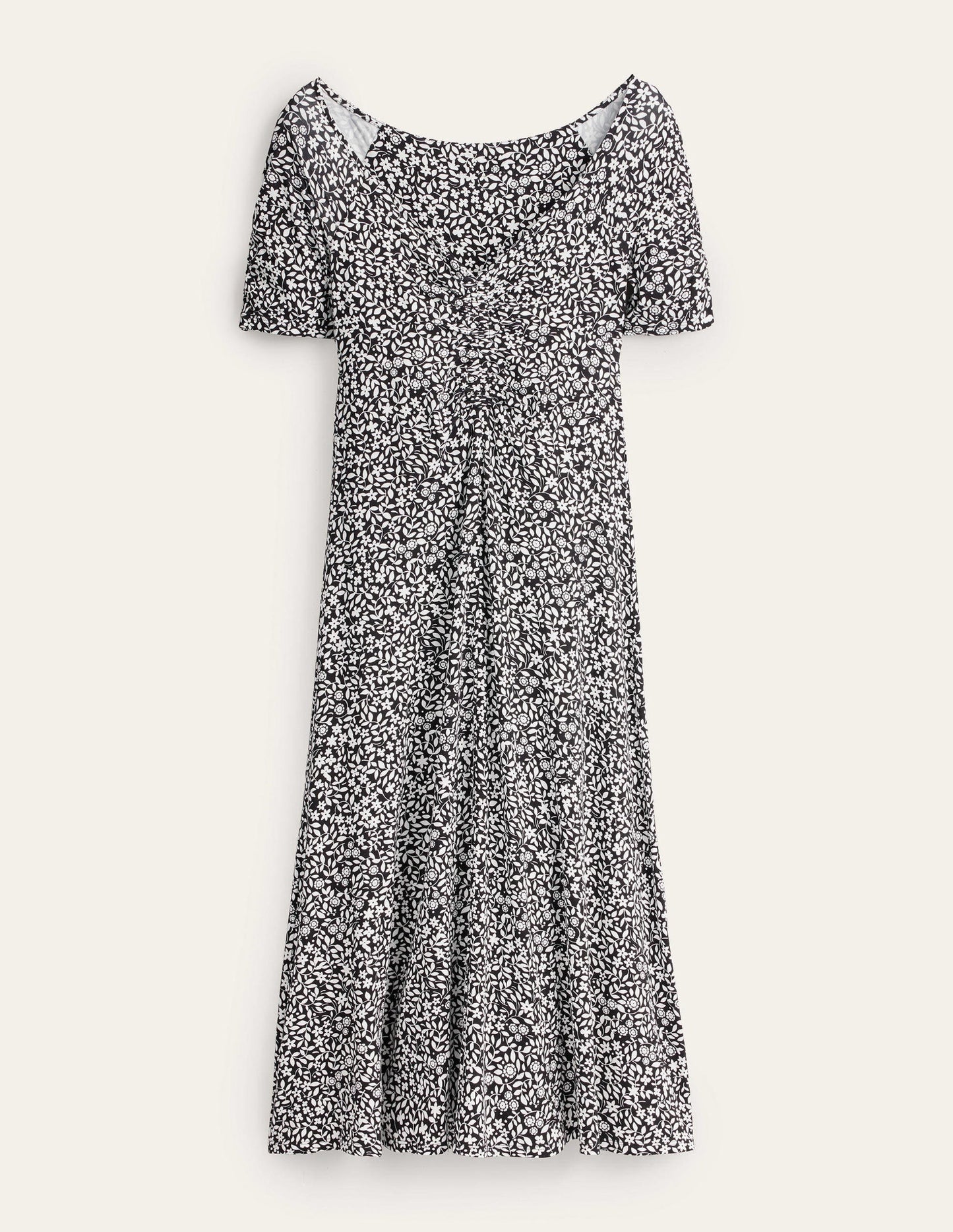 Gerafftes Midikleid aus Jersey-Schwarz, Knalliges Sonnenblumengelb