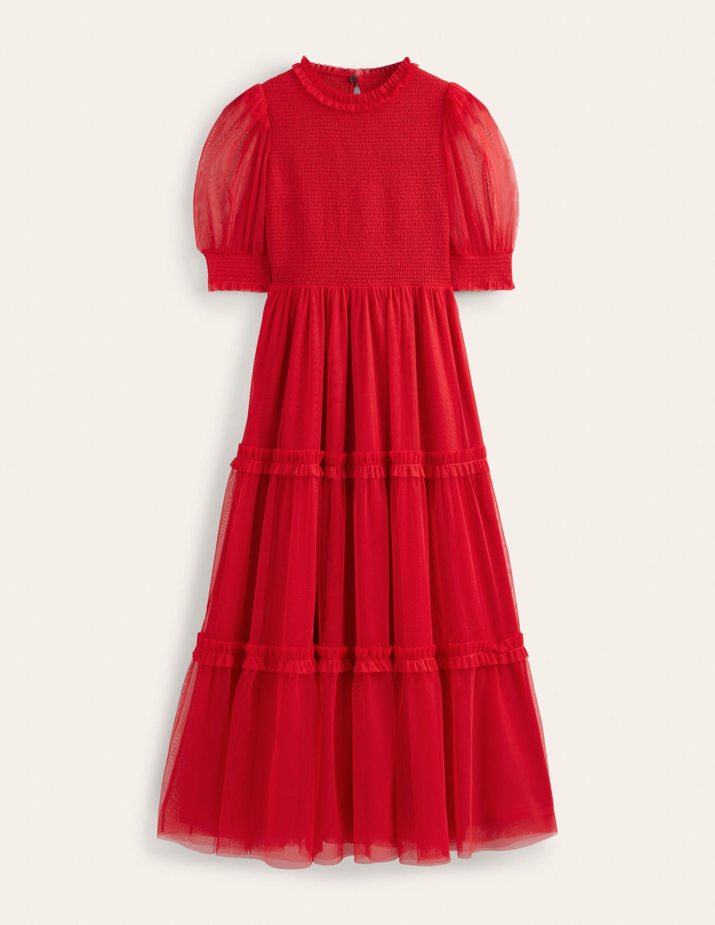 Maxikleid mit Smokdetails und Tüll-Dunkles Rosé