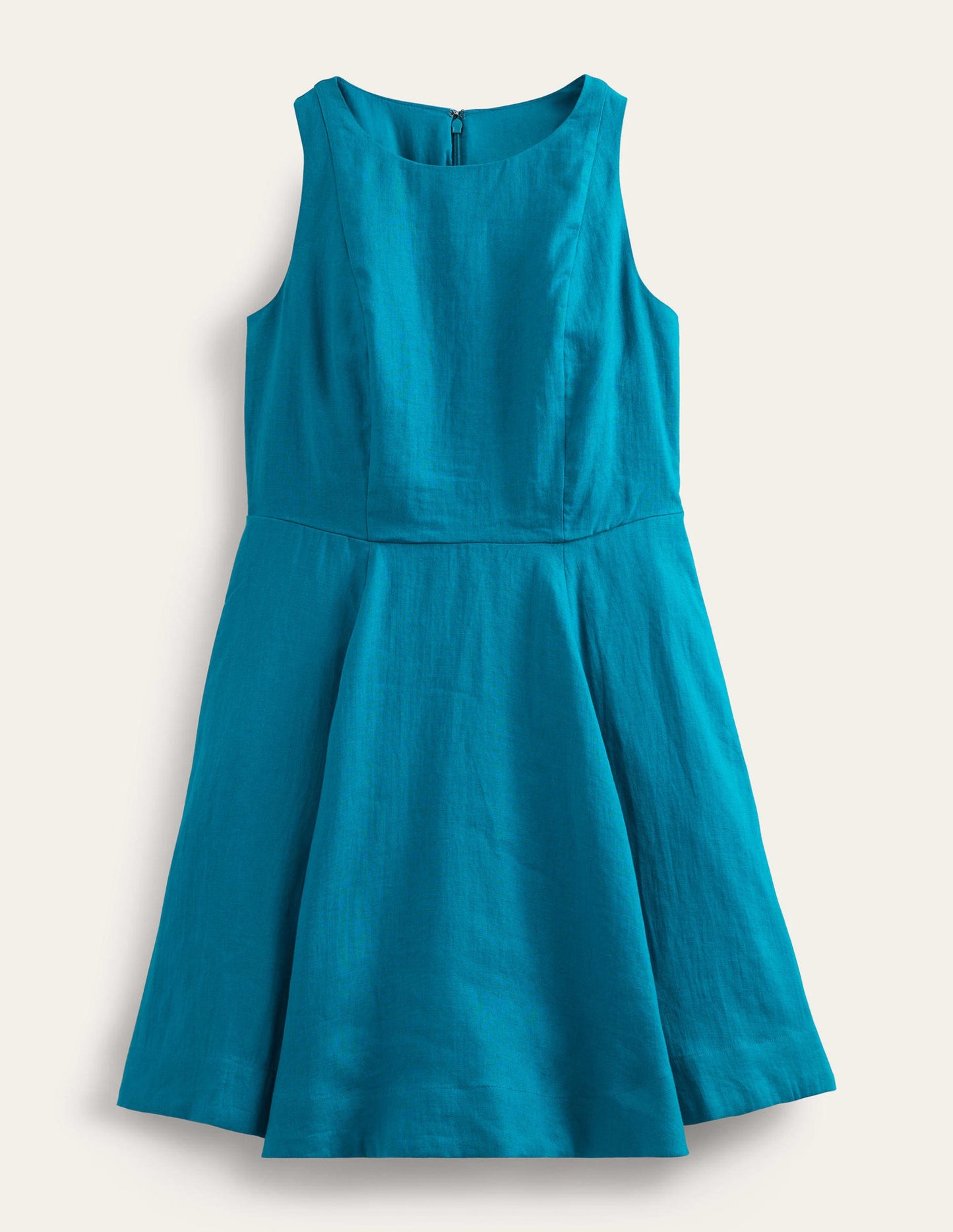 Ausgestelltes Minikleid aus Leinen-Petrol