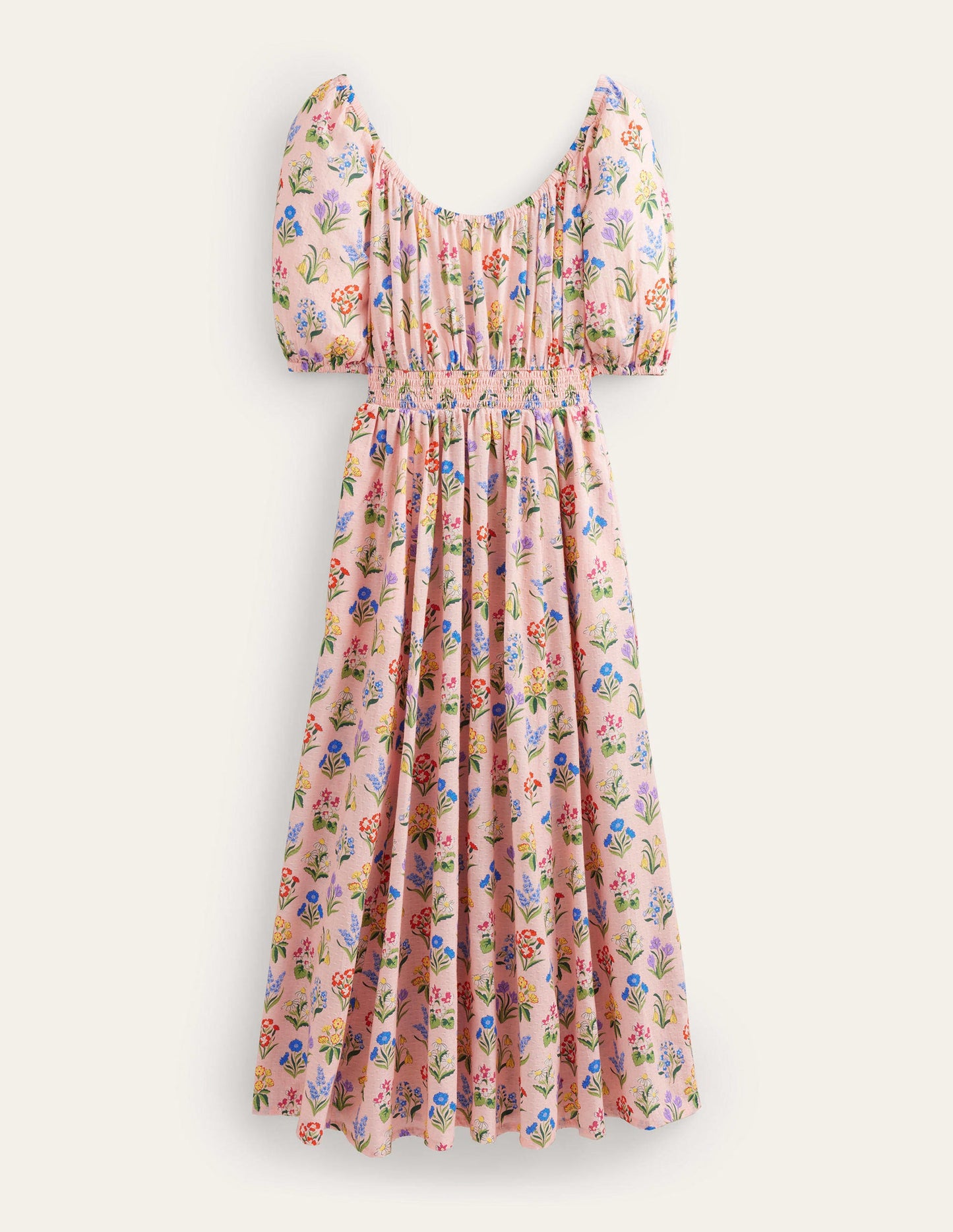 Midikleid mit Rundhalsausschnitt-Altrosa, Frühlingsgarten