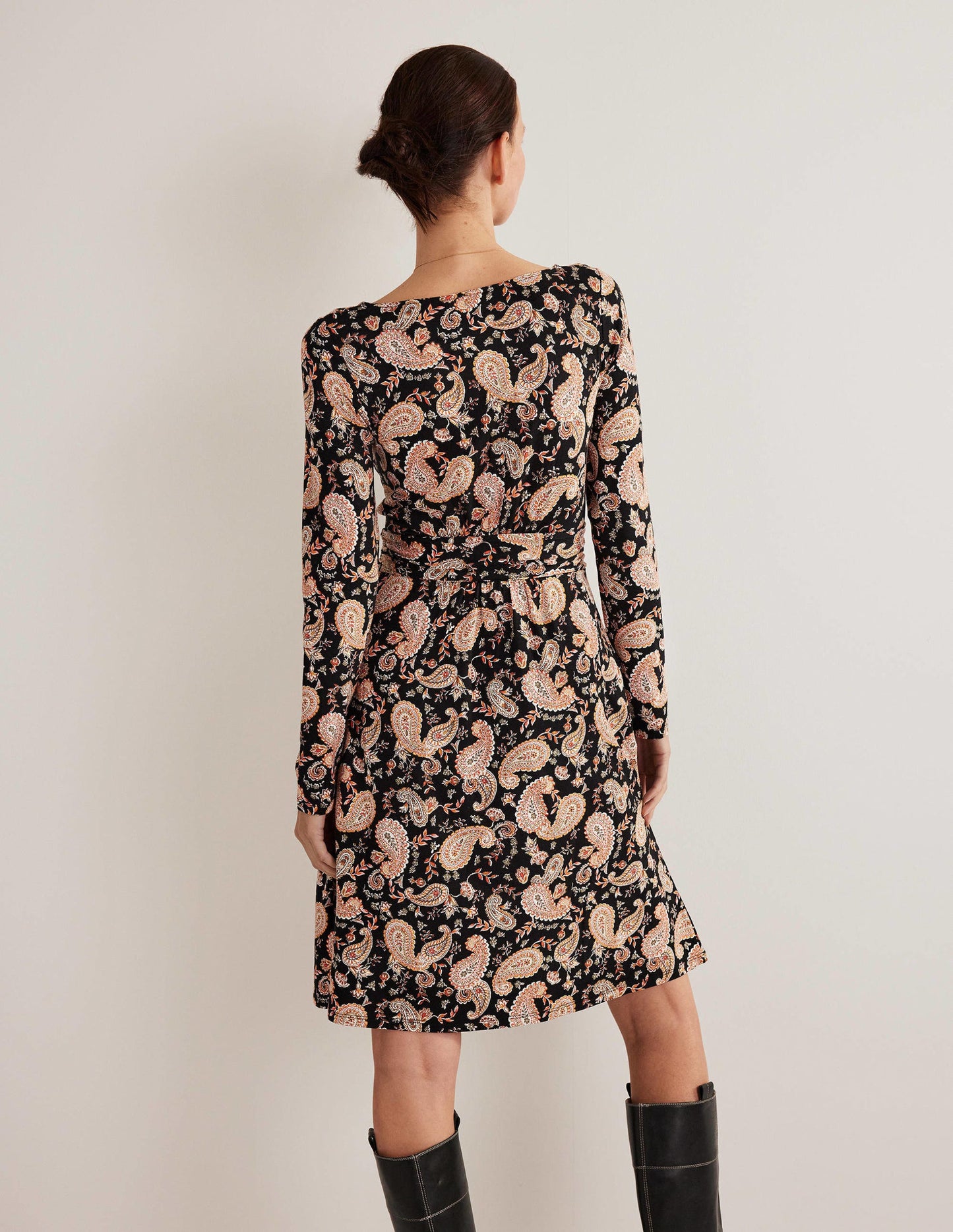 Abigail Jerseykleid-Schwarz, Paisleymuster