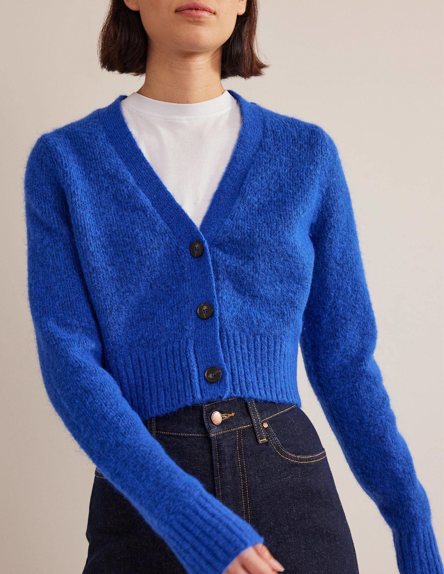 Kurz geschnittener Cardigan mit V-Ausschnitt-Gipfelblau