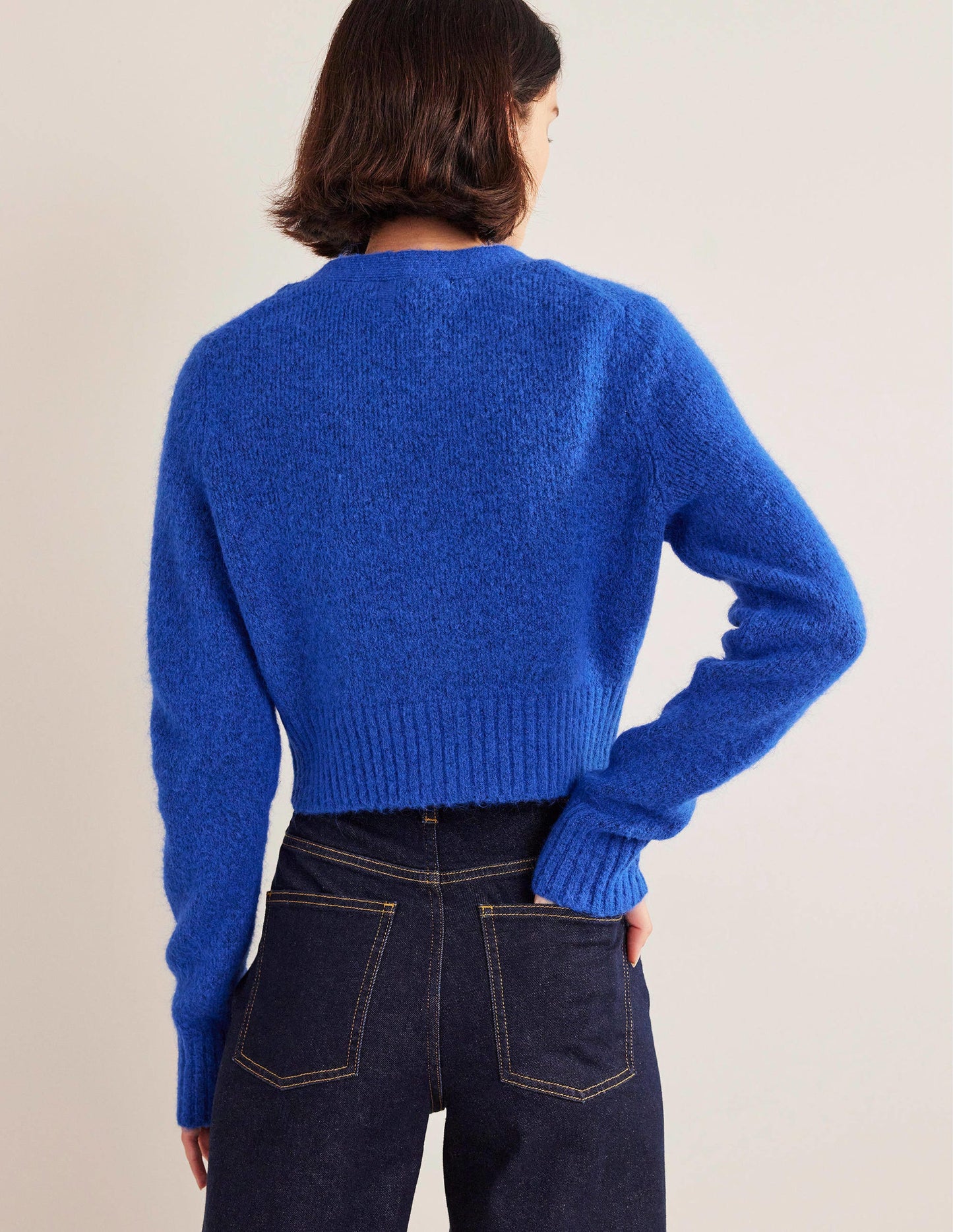 Kurz geschnittener Cardigan mit V-Ausschnitt-Gipfelblau