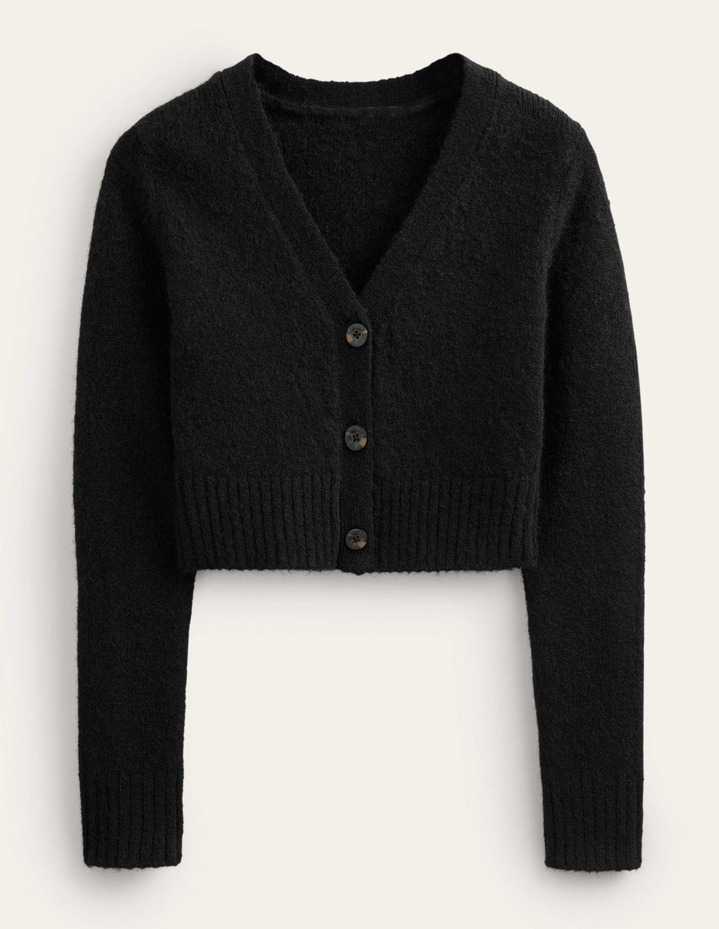 Kurz geschnittener Cardigan mit V-Ausschnitt-Schwarz