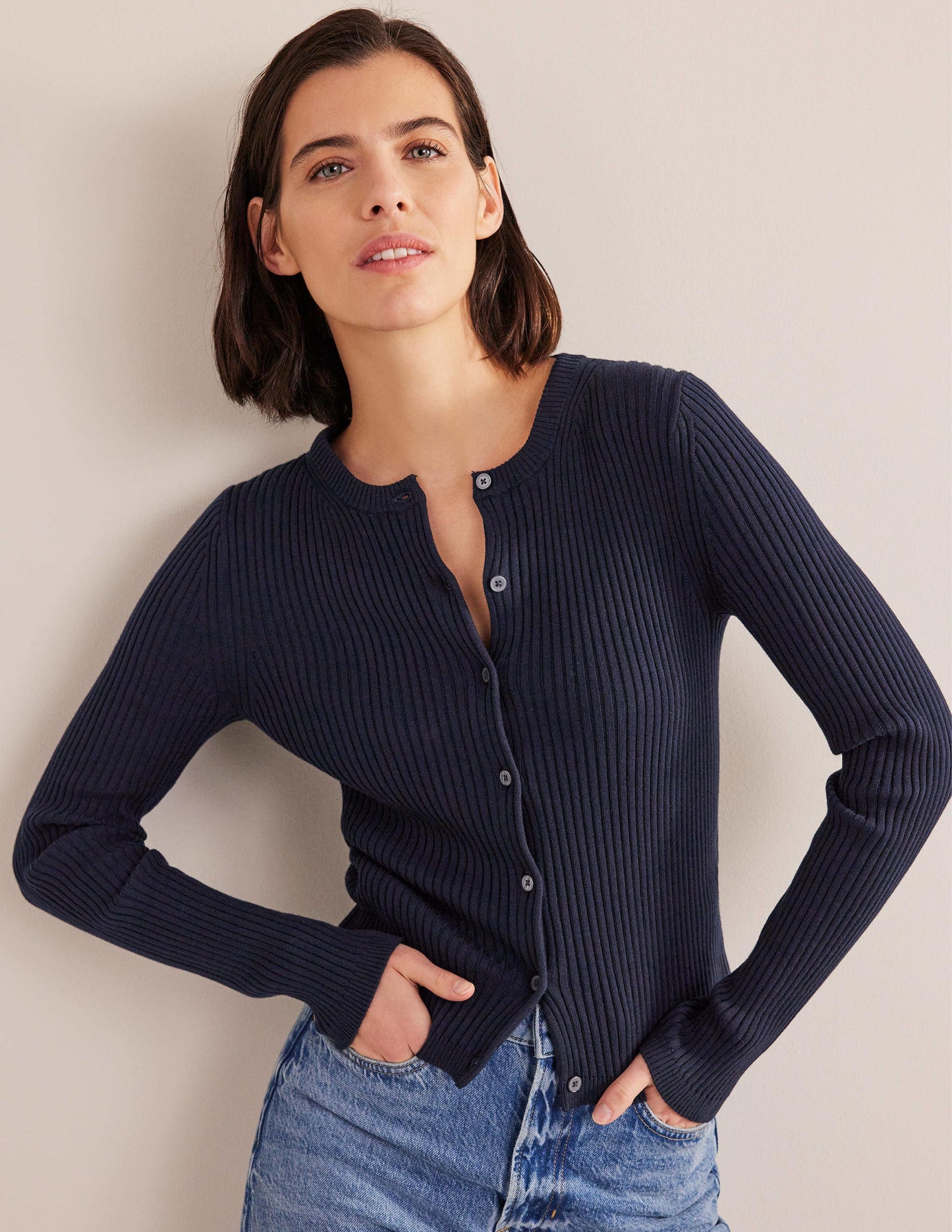 Cardigan mit Rippstrickdetail-Marineblau