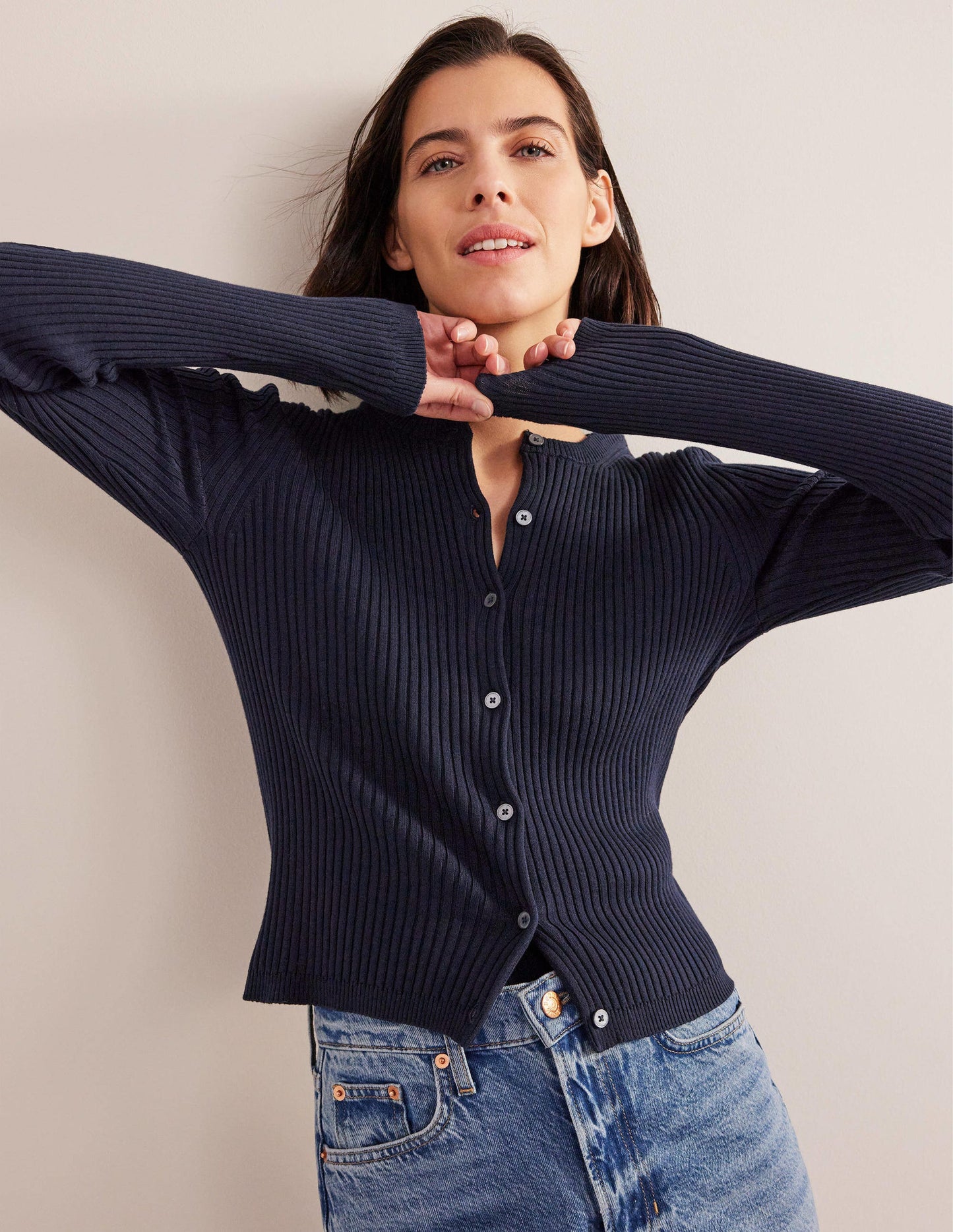 Cardigan mit Rippstrickdetail-Marineblau