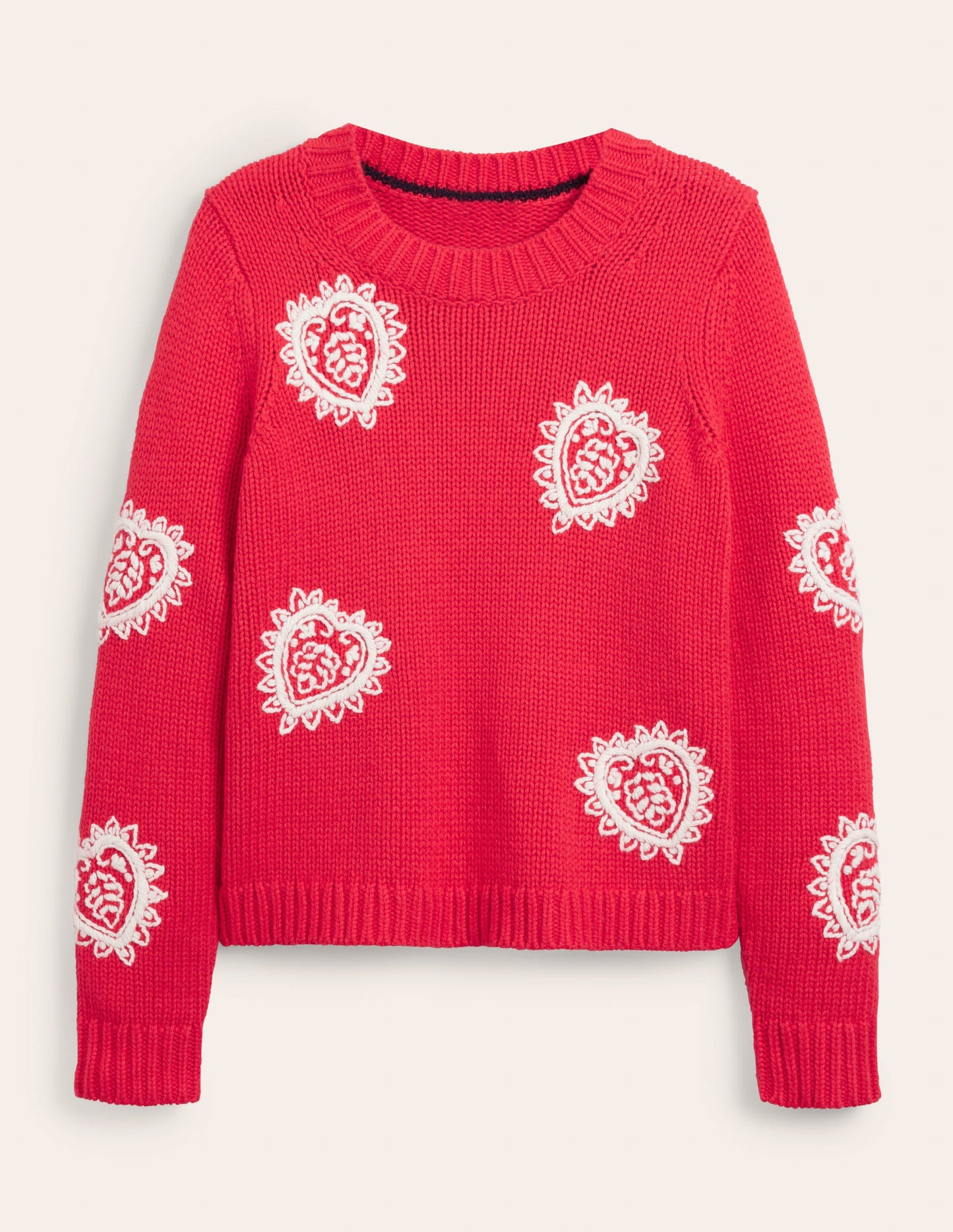 Chunky Embroidered Jumper-Strawberry Tart Red