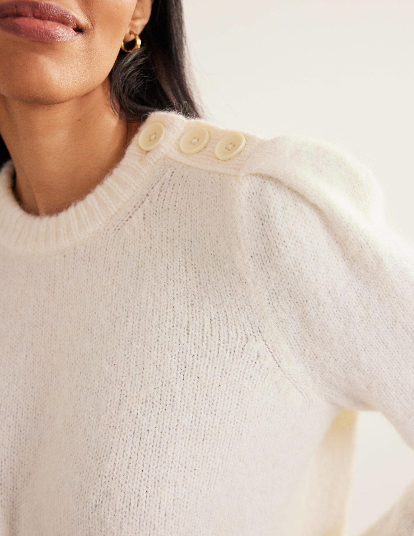 Pullover mit Knöpfen an der Schulter-Warmes Naturweiß